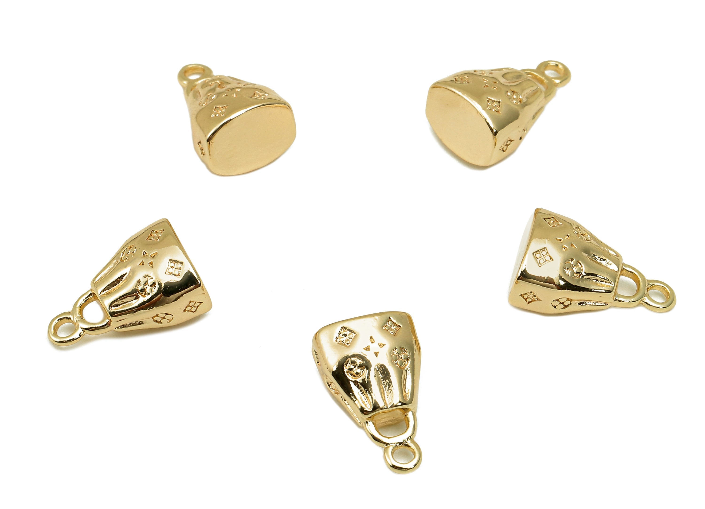 Brass Mini Bag Earring Charm - Gold Thick Bag Earring - Pendant With Loop - Gift For Her - 18K Real Gold Plating - 12x7.4x6mm - RGP5770 - DOMEDBAZAAR