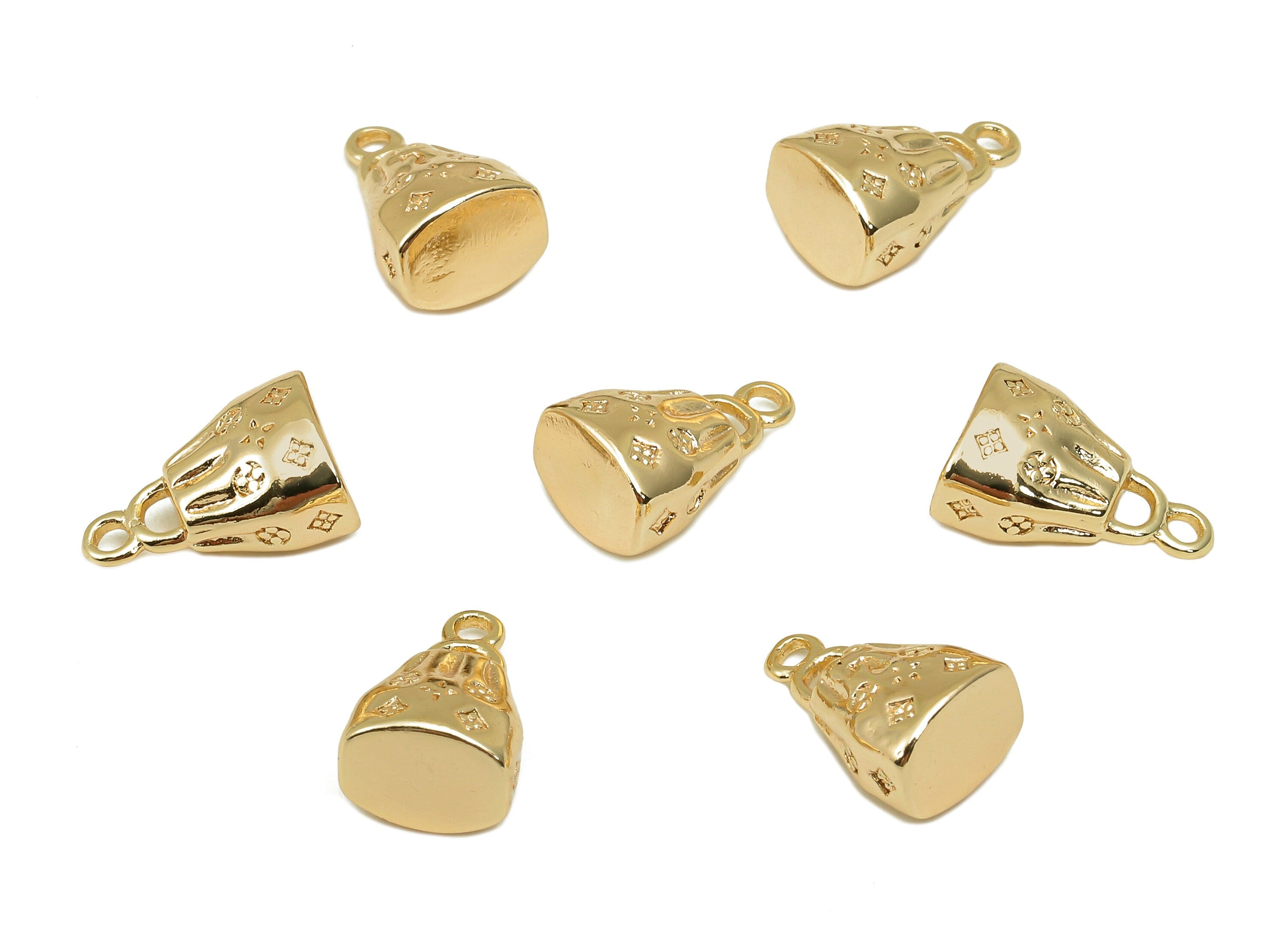 Brass Mini Bag Earring Charm - Gold Thick Bag Earring - Pendant With Loop - Gift For Her - 18K Real Gold Plating - 12x7.4x6mm - RGP5770 - DOMEDBAZAAR