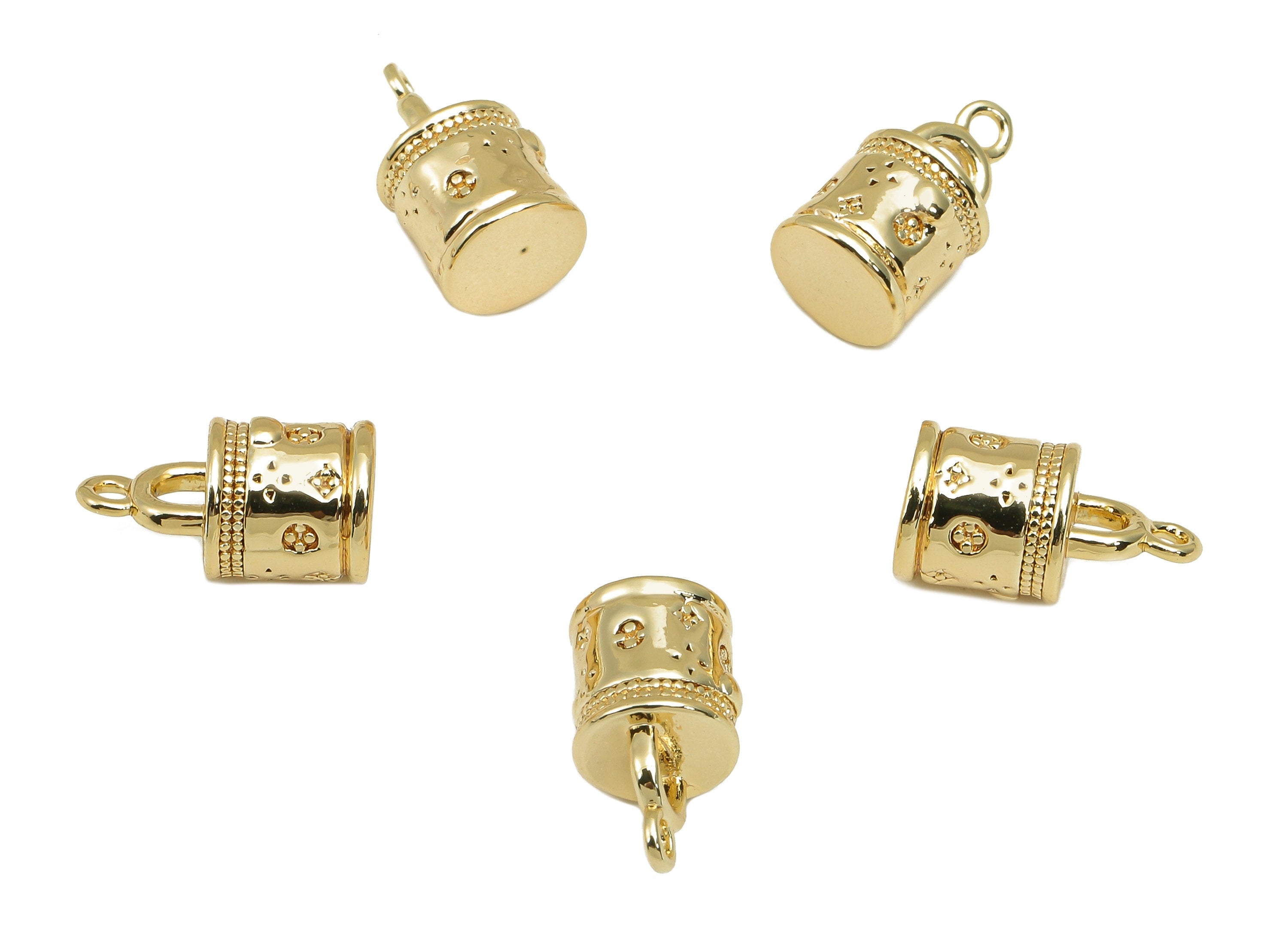Brass Mini Bag Cylinder Charm - Gold Thick Bag Earring - Pendant With Loop - Gift For Her - 18K Real Gold Plating - 12.2x6.7x6.4mm - RGP5772 - DOMEDBAZAAR