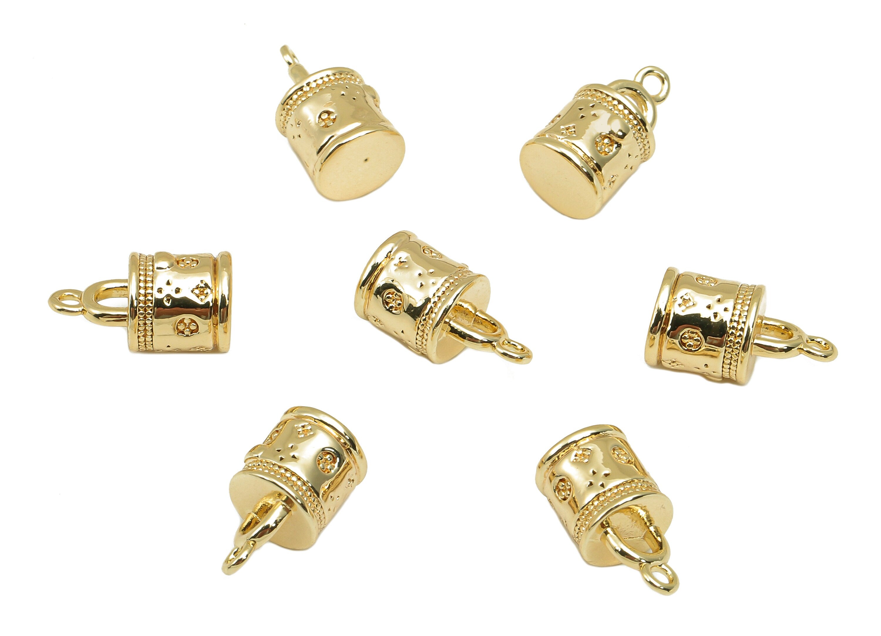 Brass Mini Bag Cylinder Charm - Gold Thick Bag Earring - Pendant With Loop - Gift For Her - 18K Real Gold Plating - 12.2x6.7x6.4mm - RGP5772 - DOMEDBAZAAR