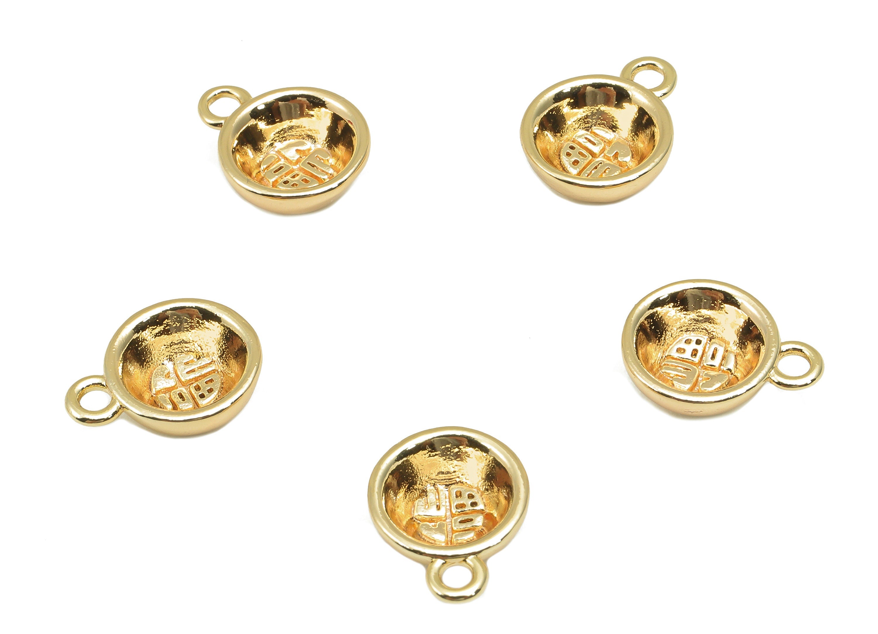 Brass Mini Bowl Earring Charm - Gold Mini Bowl Word Earring - Necklace Pendant With Loop - 18K Real Gold Plating - 13x10.1x1.6mm - RGP5773 - DOMEDBAZAAR