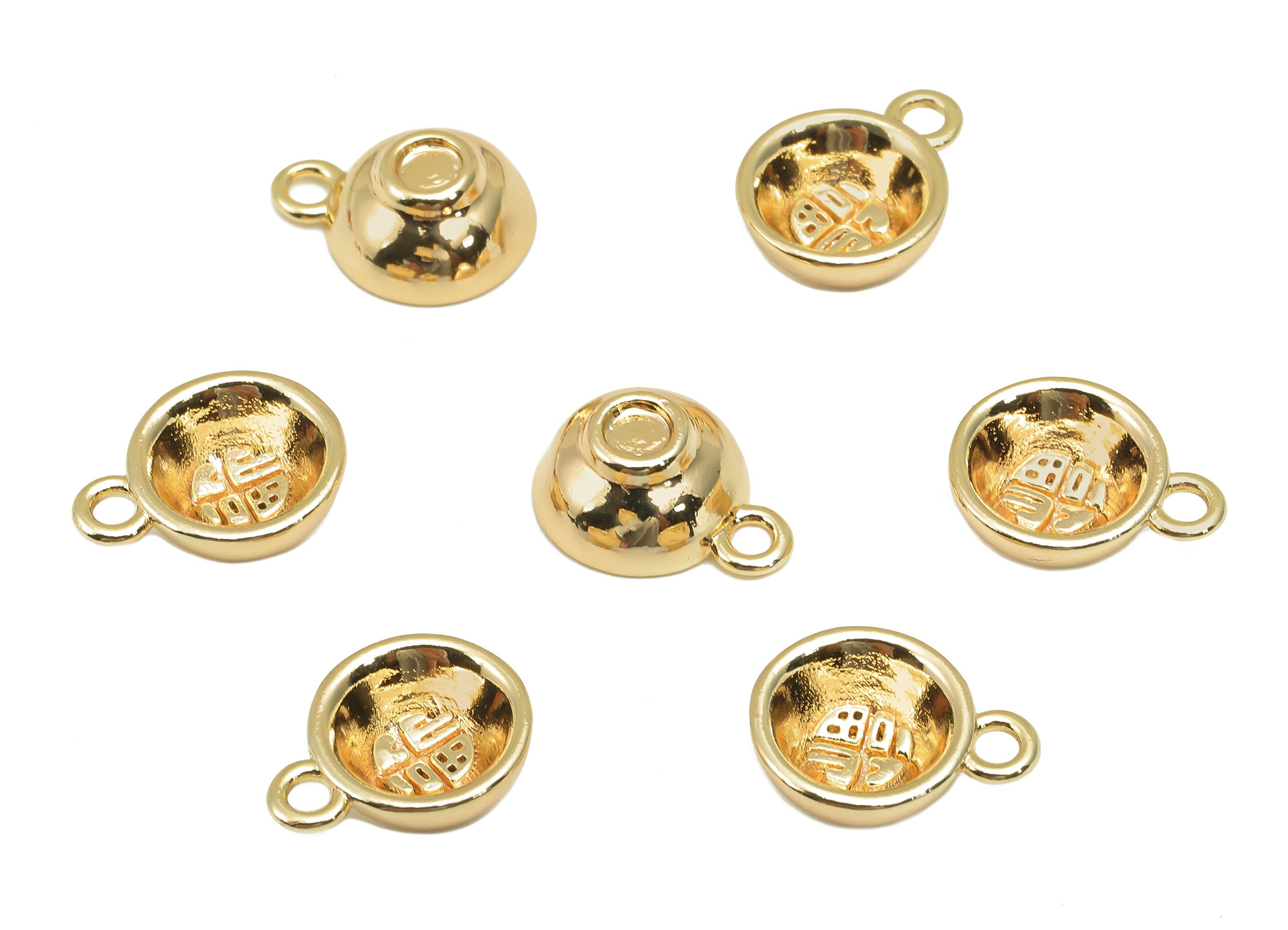 Brass Mini Bowl Earring Charm - Gold Mini Bowl Word Earring - Necklace Pendant With Loop - 18K Real Gold Plating - 13x10.1x1.6mm - RGP5773 - DOMEDBAZAAR