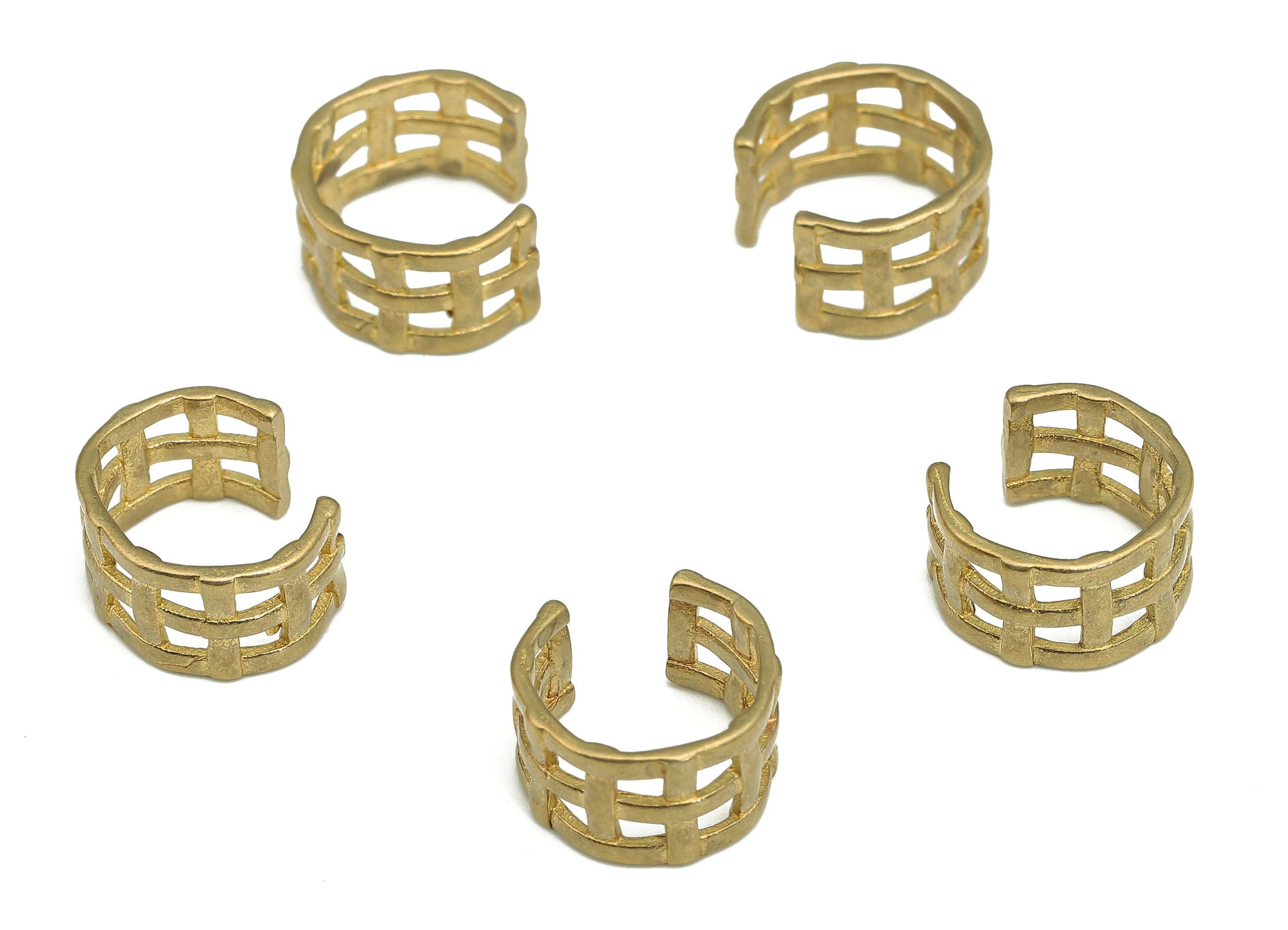 Brass Woven Open Round Ring - Raw Brass Circle Cuff Ear - Square Hollow Hoop Ear Cuff - Wide C Earring Cuff - 10.76x10.21x0.92mm - PP8108 - DOMEDBAZAAR