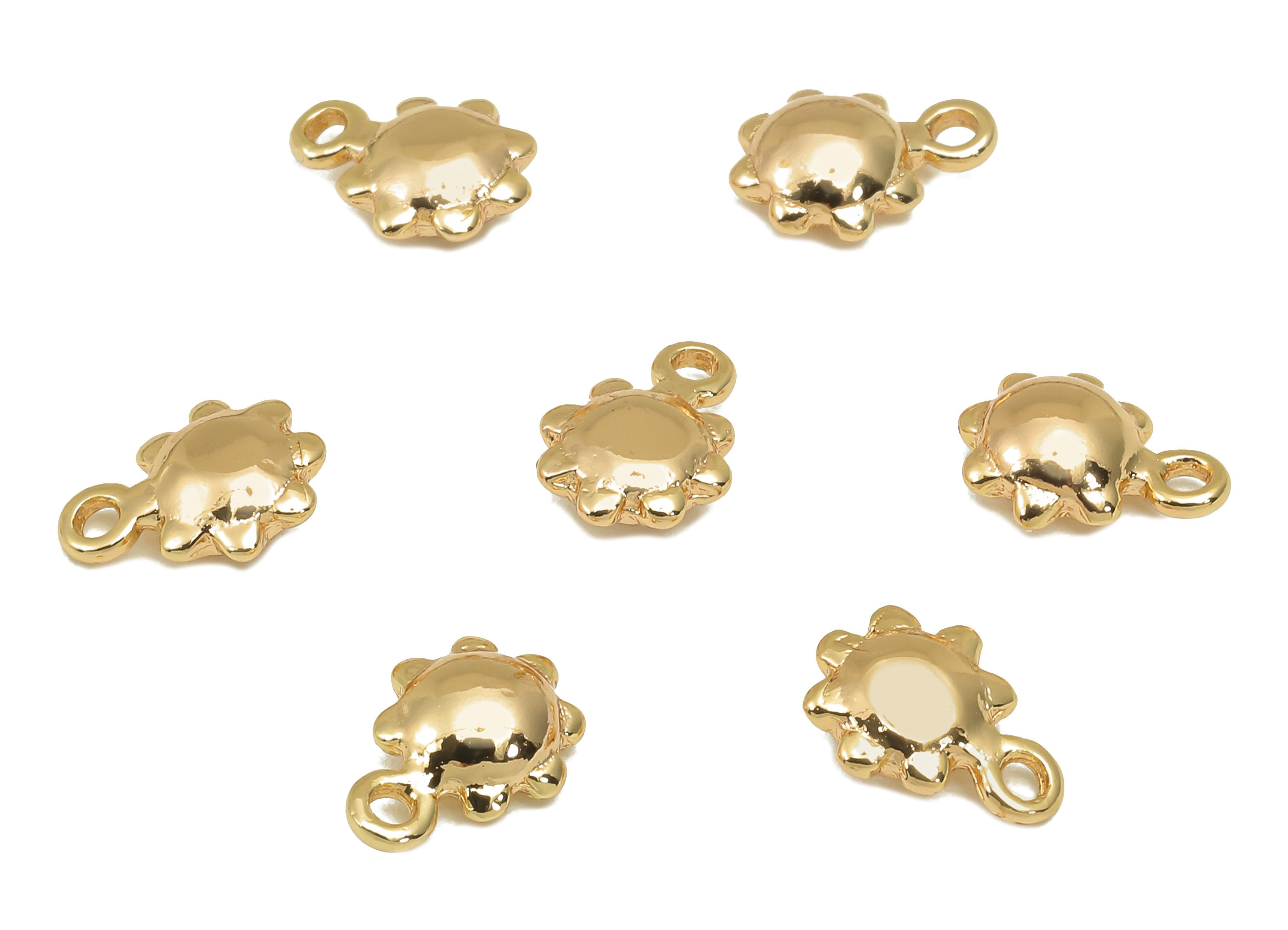 Brass Mini Sun Flower Charm - Gold Mini Flower Cabochon Earring - Necklace Pendant With Loop - 18K Real Gold Plating - 9.1x6.4x3.1mm-RGP5774 - DOMEDBAZAAR