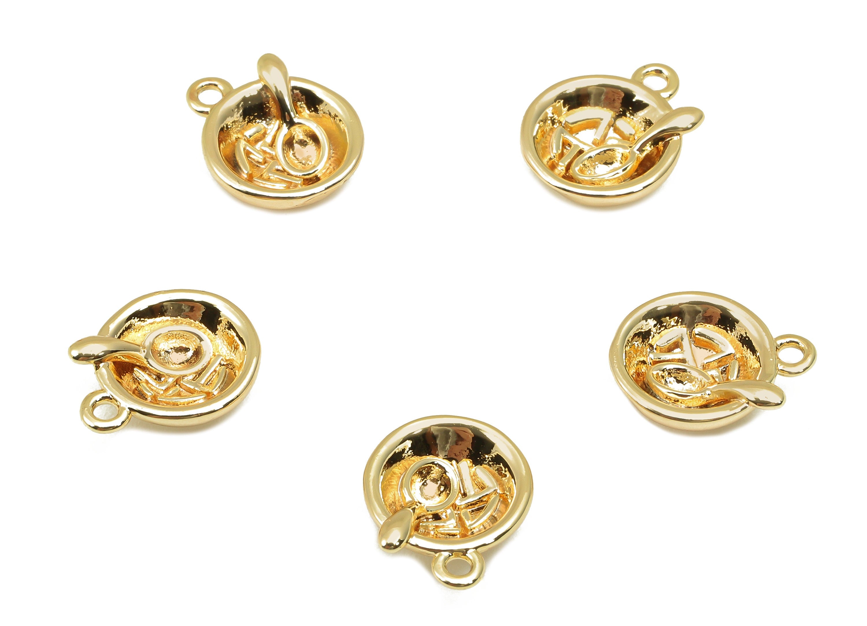Brass Mini Bowl Earring Charm - Mini Bowl Spoon Word Earring - Necklace Pendant With Loop - 18K Real Gold Plating - 11.9x9.7x1.9mm - RGP5777 - DOMEDBAZAAR