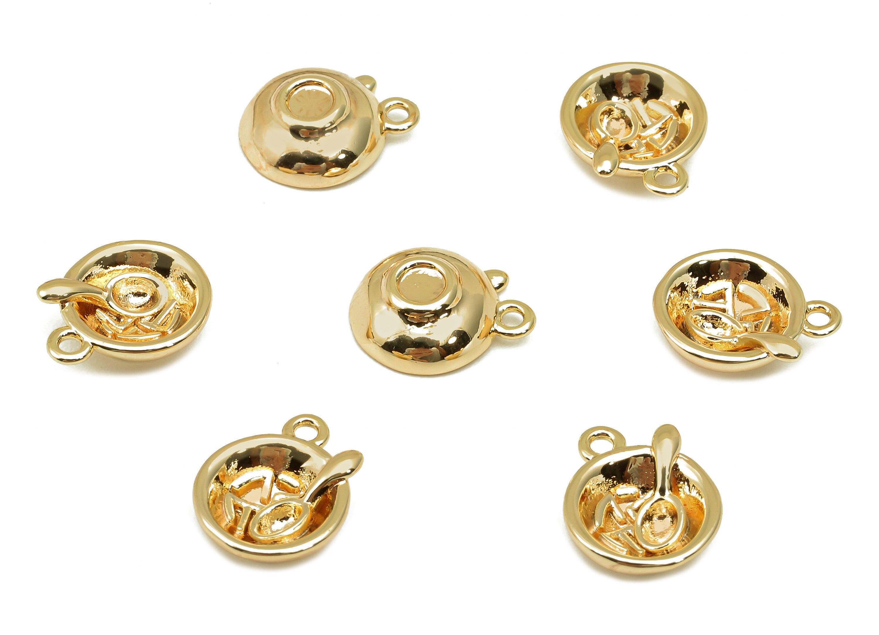 Brass Mini Bowl Earring Charm - Mini Bowl Spoon Word Earring - Necklace Pendant With Loop - 18K Real Gold Plating - 11.9x9.7x1.9mm - RGP5777 - DOMEDBAZAAR