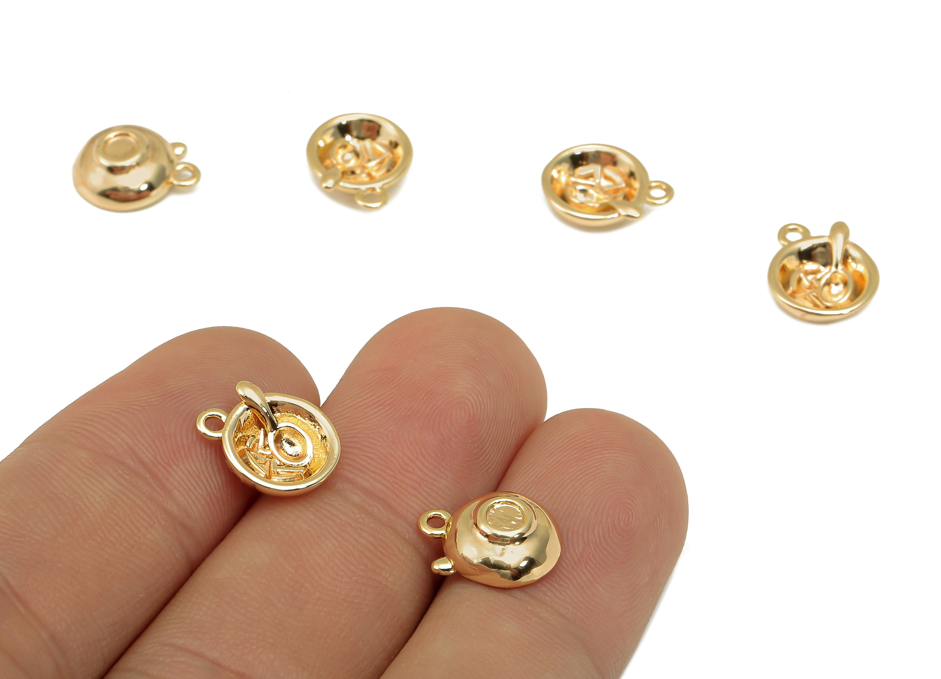 Brass Mini Bowl Earring Charm - Mini Bowl Spoon Word Earring - Necklace Pendant With Loop - 18K Real Gold Plating - 11.9x9.7x1.9mm - RGP5777 - DOMEDBAZAAR