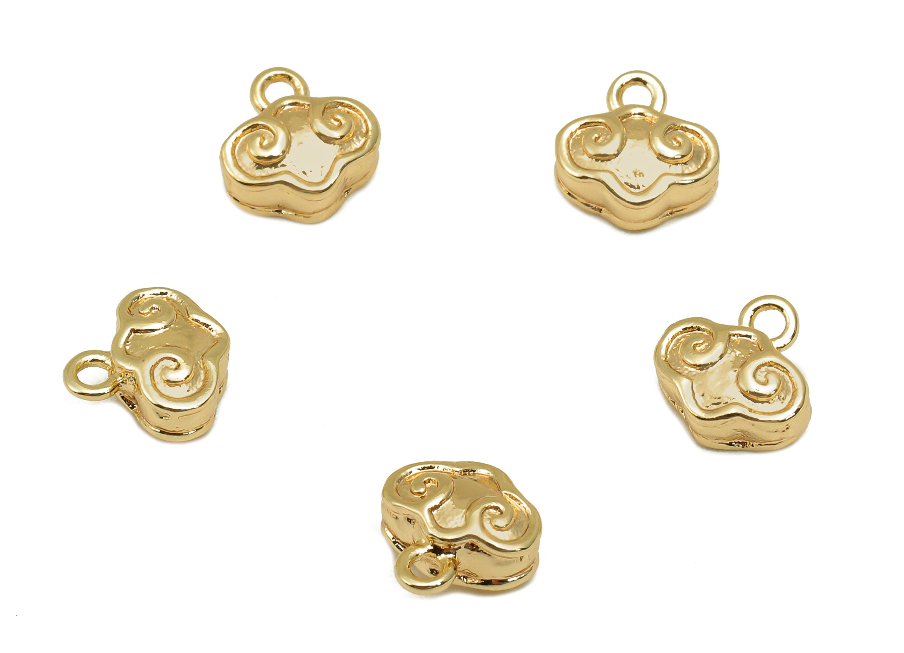Brass Mini Cloud Earring Charm - Gold Thick Tiny Cloud Earring - Necklace Pendant With Loop - 18K Real Gold Plating - 7.4x7.5x3.6mm -RGP5778 - DOMEDBAZAAR