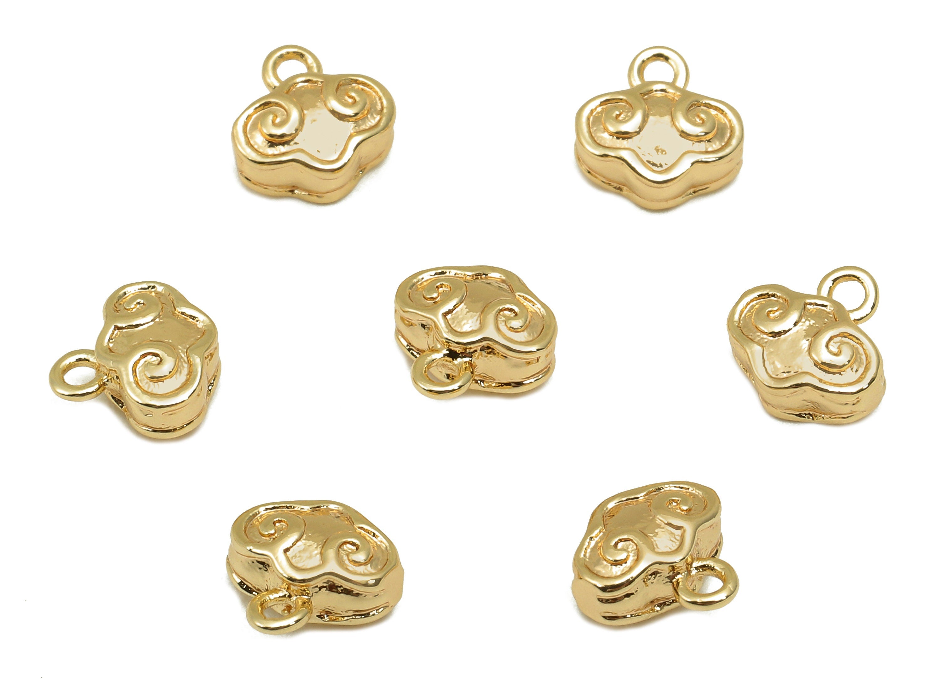 Brass Mini Cloud Earring Charm - Gold Thick Tiny Cloud Earring - Necklace Pendant With Loop - 18K Real Gold Plating - 7.4x7.5x3.6mm -RGP5778 - DOMEDBAZAAR