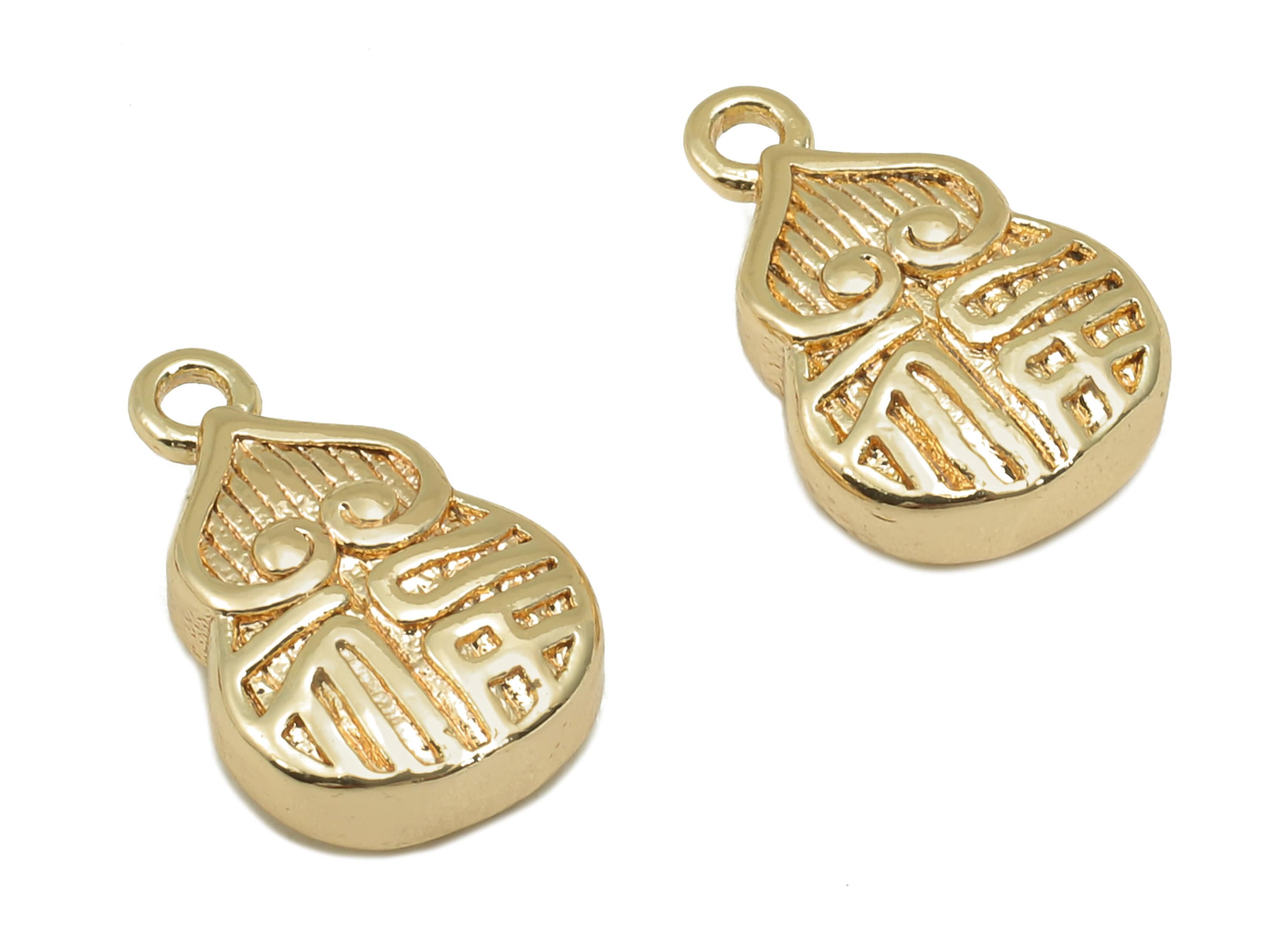 Brass Textured Mini Gourd Charm - Thick Gourd Word Earring - Necklace Pendant With Loop - 18K Real Gold Plating - 12.8x8.5x3.5mm - RGP5779 - DOMEDBAZAAR