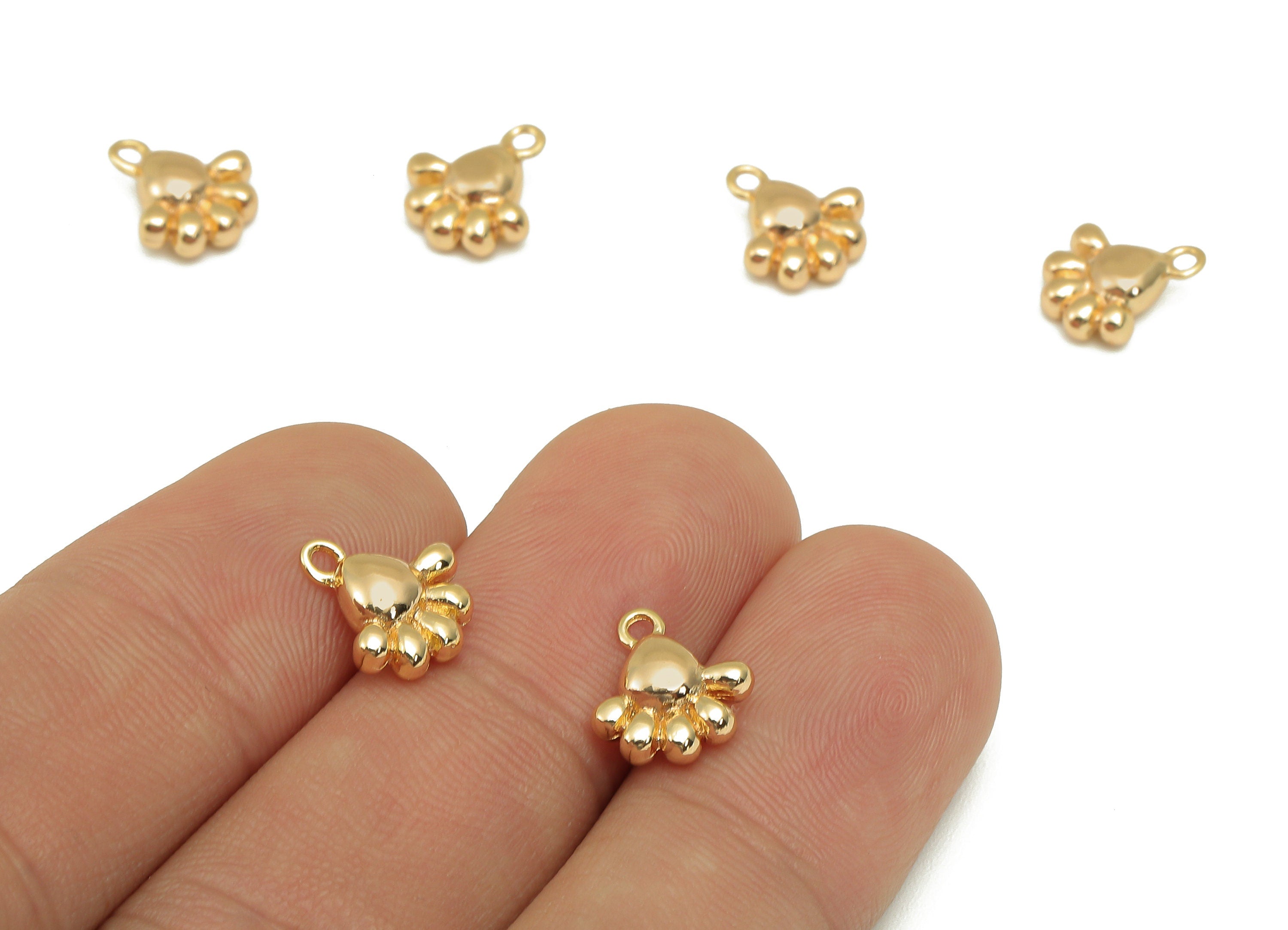 Brass Mini Feet Earring Charm - Gold Tiny Feet Cabochon Earring - Necklace Pendant With Loop - 18K Real Gold Plating -10.8x9.5x3.5mm-RGP5780 - DOMEDBAZAAR