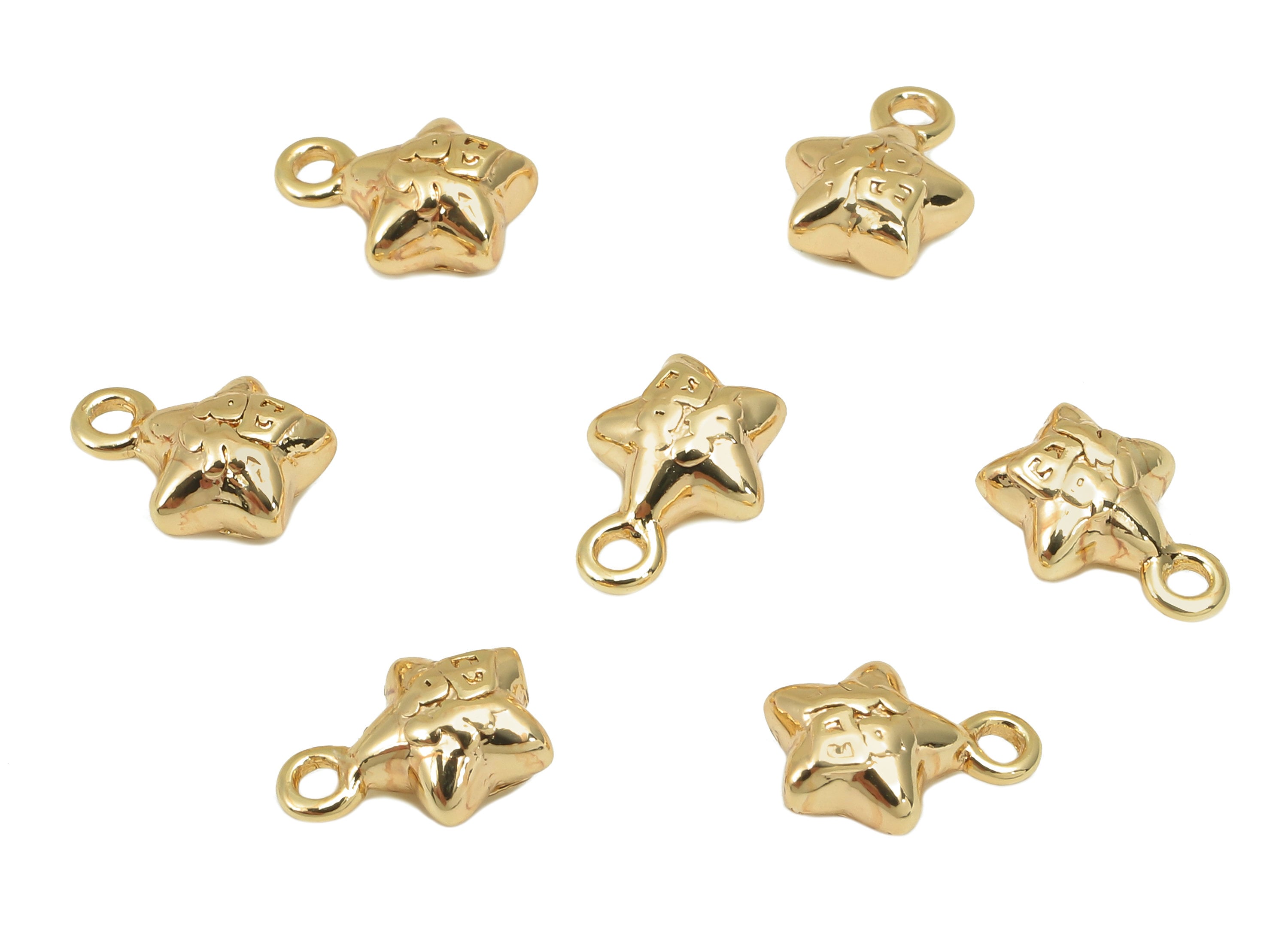 Brass Mini Star Word Charm - Gold Tiny Star Cabochon Earring - Necklace Pendant With Loop - 18K Real Gold Plating - 9.5x6.7x3.8mm - RGP5783 - DOMEDBAZAAR
