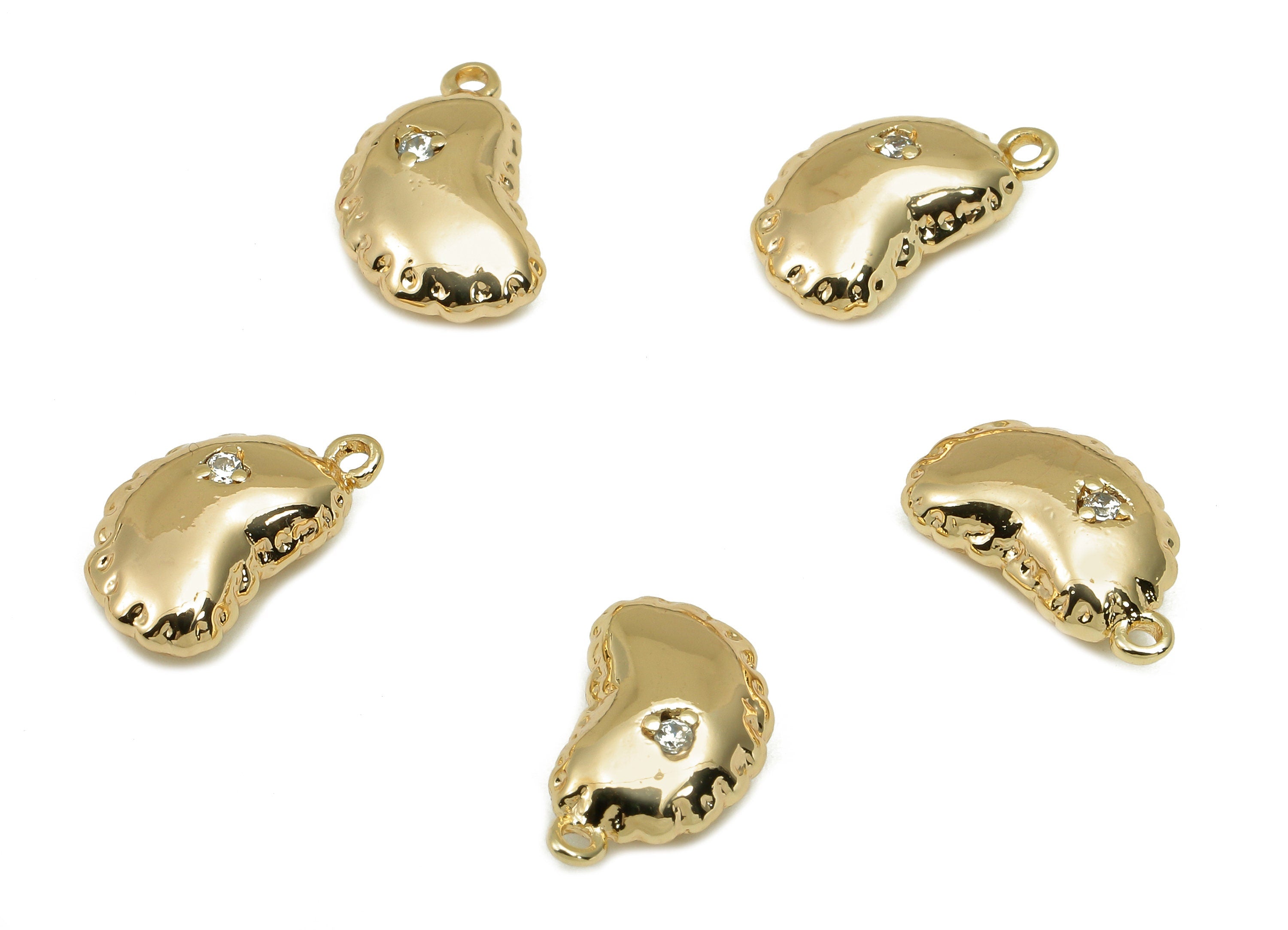 Brass Zircon Mini Pea Charm - Gold Tiny Pea Cabochon Earring - Necklace Pendant With Loop - 18K Real Gold Plating - 13.1x7.6x4.1mm - RGP5791 - DOMEDBAZAAR