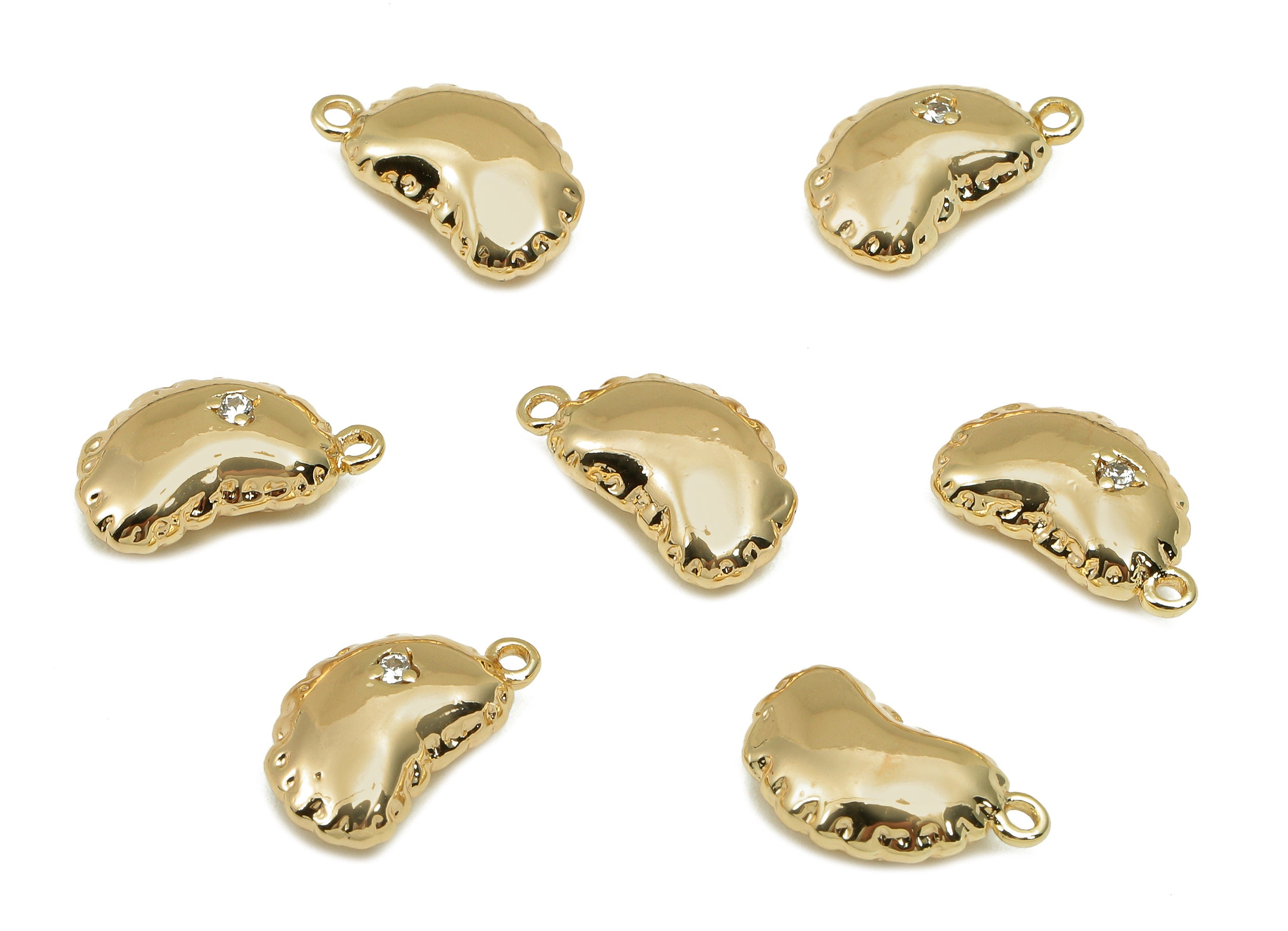 Brass Zircon Mini Pea Charm - Gold Tiny Pea Cabochon Earring - Necklace Pendant With Loop - 18K Real Gold Plating - 13.1x7.6x4.1mm - RGP5791 - DOMEDBAZAAR