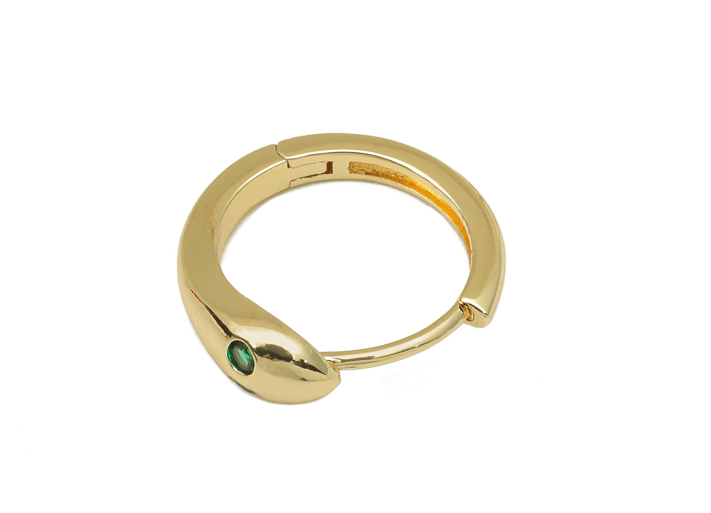 Brass Round Snake Earring Clasp - Circle Hoop Clasp With Zircon - Simple Huggie Clasps - 18K Real Gold Plating - 16.7x14.9x2.3mm - RGP5793 - DOMEDBAZAAR