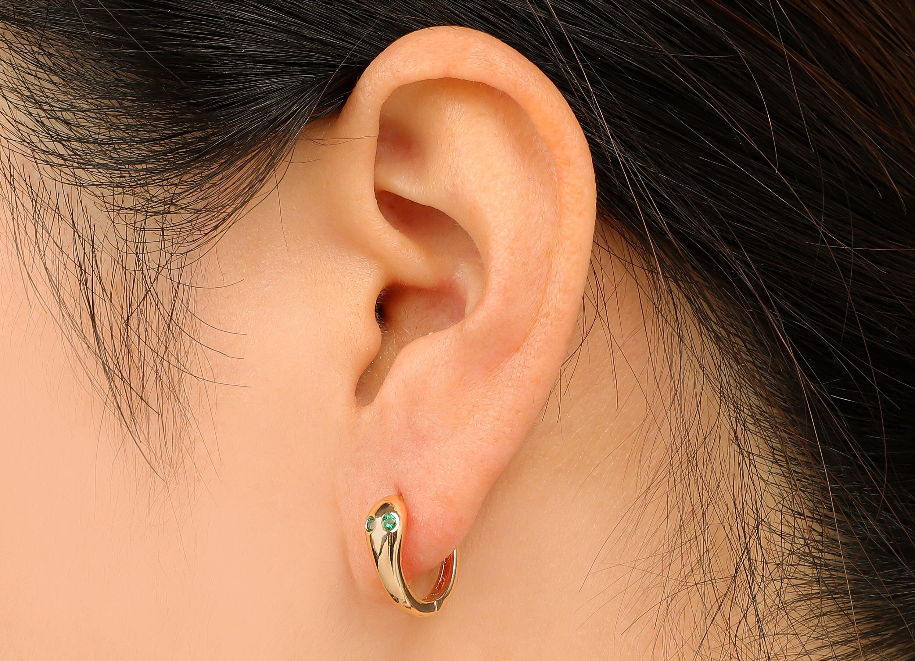 Brass Round Snake Earring Clasp - Circle Hoop Clasp With Zircon - Simple Huggie Clasps - 18K Real Gold Plating - 16.7x14.9x2.3mm - RGP5793 - DOMEDBAZAAR