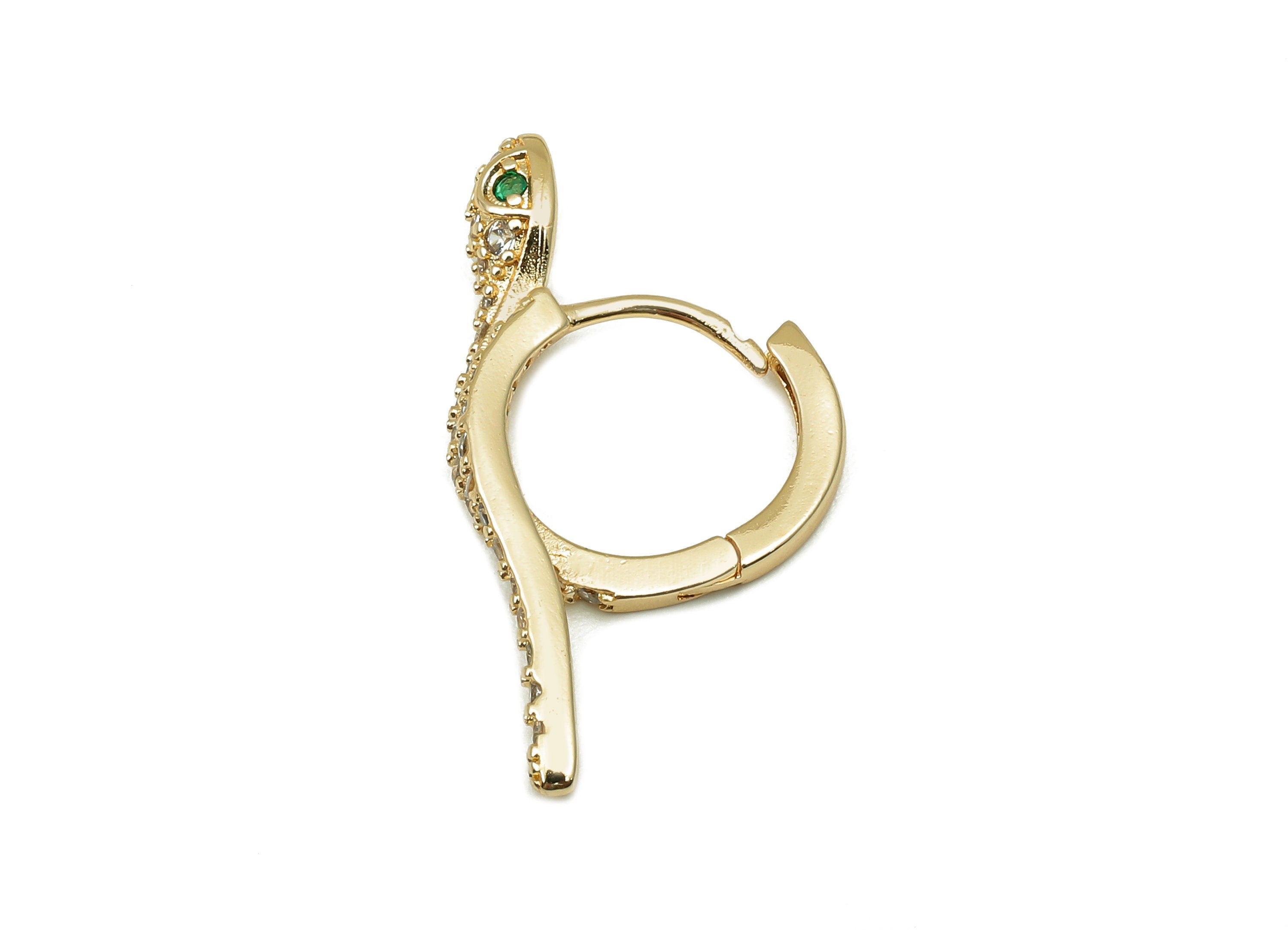 Brass Round Snake Earring Clasp - Gold Hoop Clasp With Zircon - Circle Huggie Clasps - 18K Real Gold Plating - 28.4x14.6x3.4mm - RGP5794 - DOMEDBAZAAR