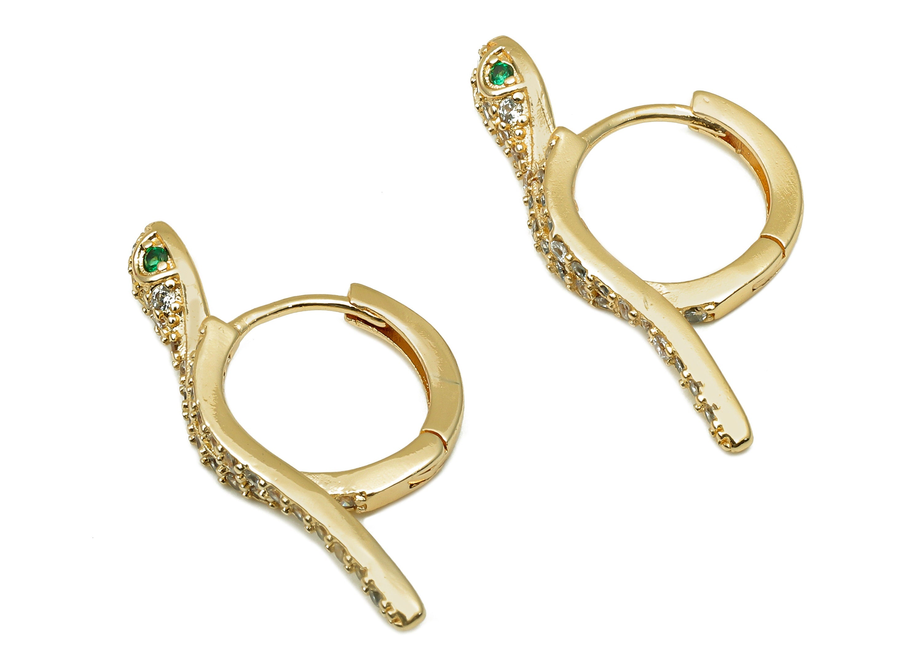 Brass Round Snake Earring Clasp - Gold Hoop Clasp With Zircon - Circle Huggie Clasps - 18K Real Gold Plating - 28.4x14.6x3.4mm - RGP5794 - DOMEDBAZAAR