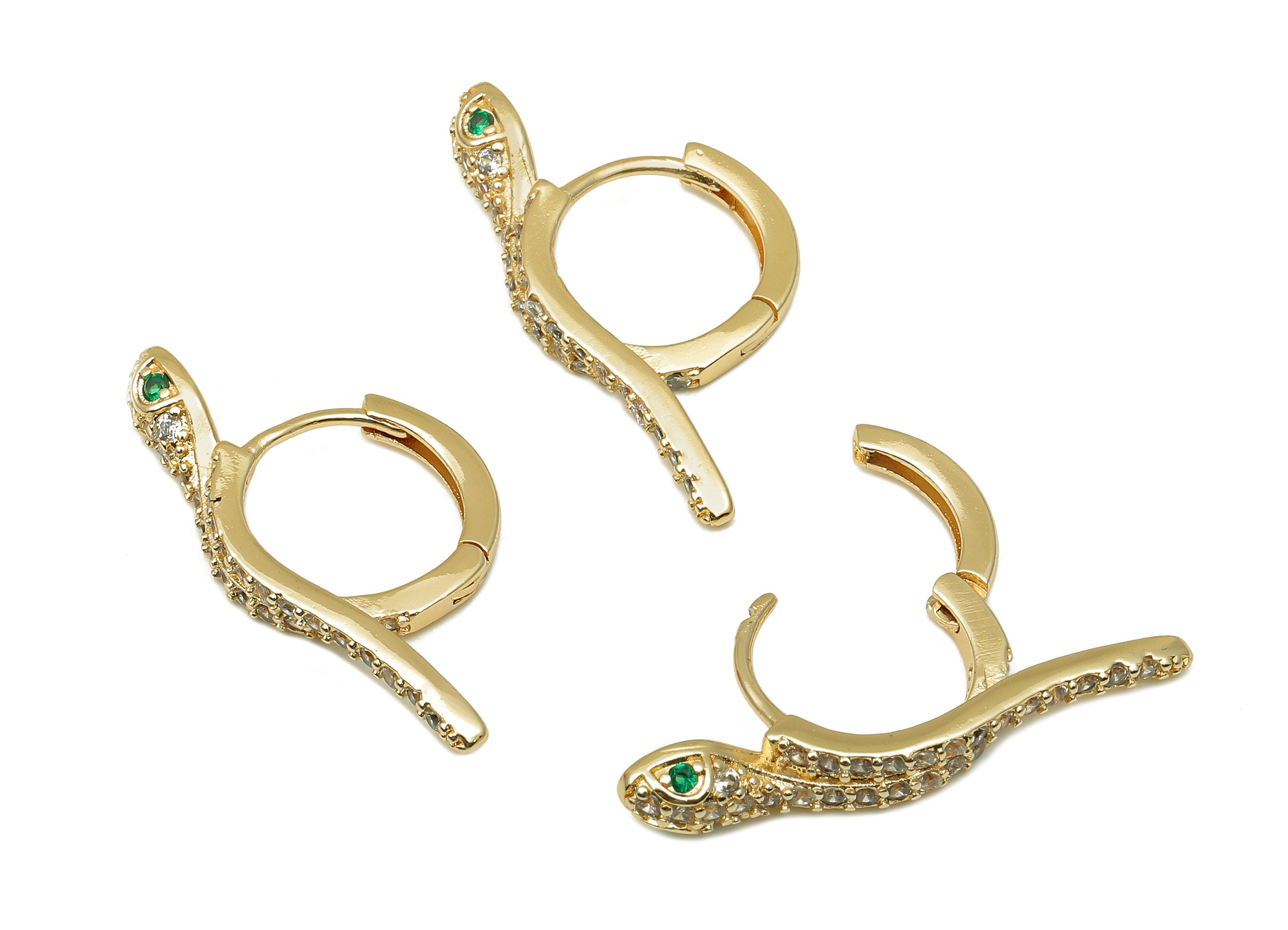 Brass Round Snake Earring Clasp - Gold Hoop Clasp With Zircon - Circle Huggie Clasps - 18K Real Gold Plating - 28.4x14.6x3.4mm - RGP5794 - DOMEDBAZAAR