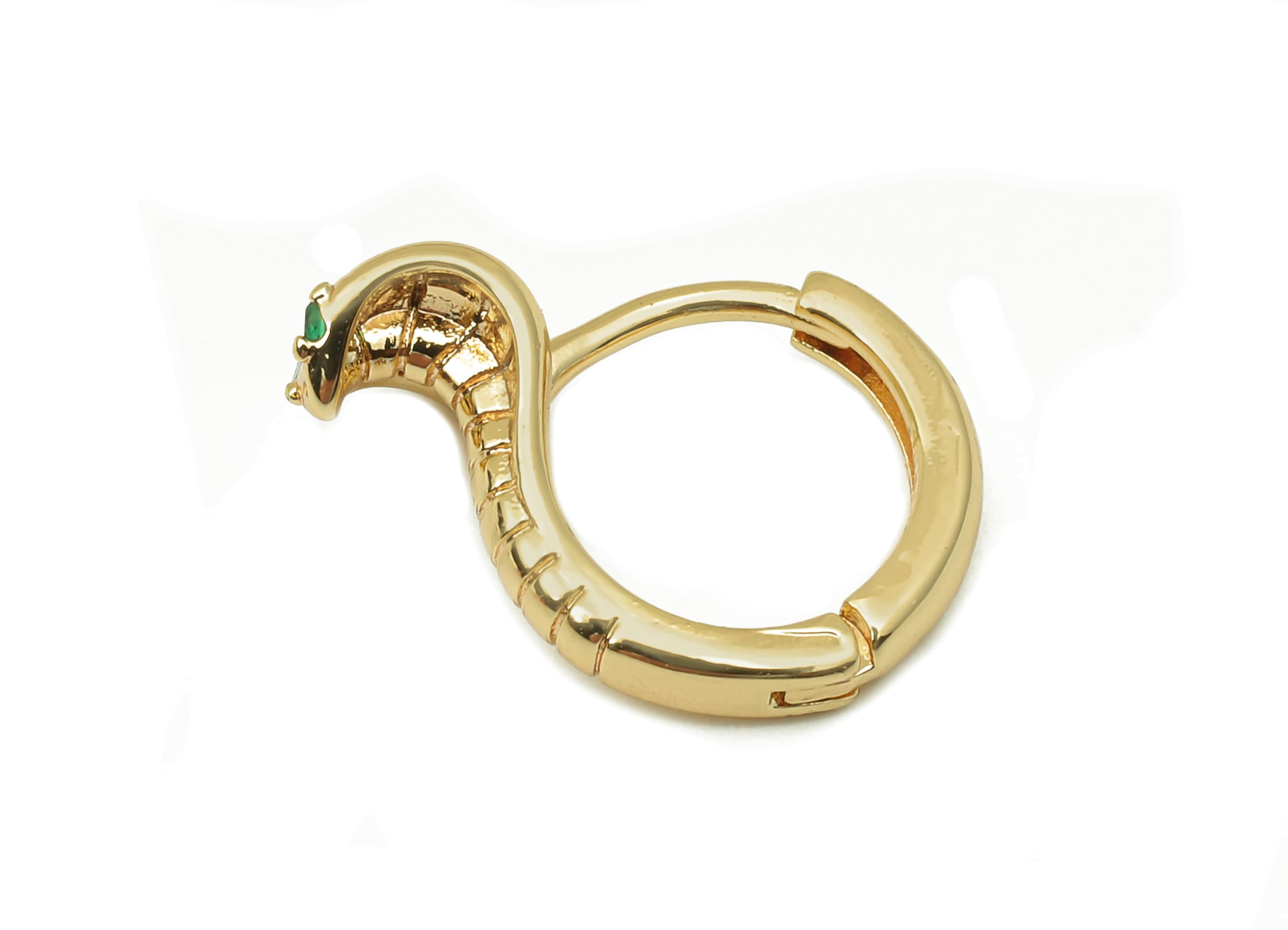 Brass Round Snake Earring Clasp - Cobra Hoop Clasp With Zircon - Huggie Hoop Clasps - 18K Real Gold Plating - 15.1x11.6x1.7mm - RGP5795 - DOMEDBAZAAR