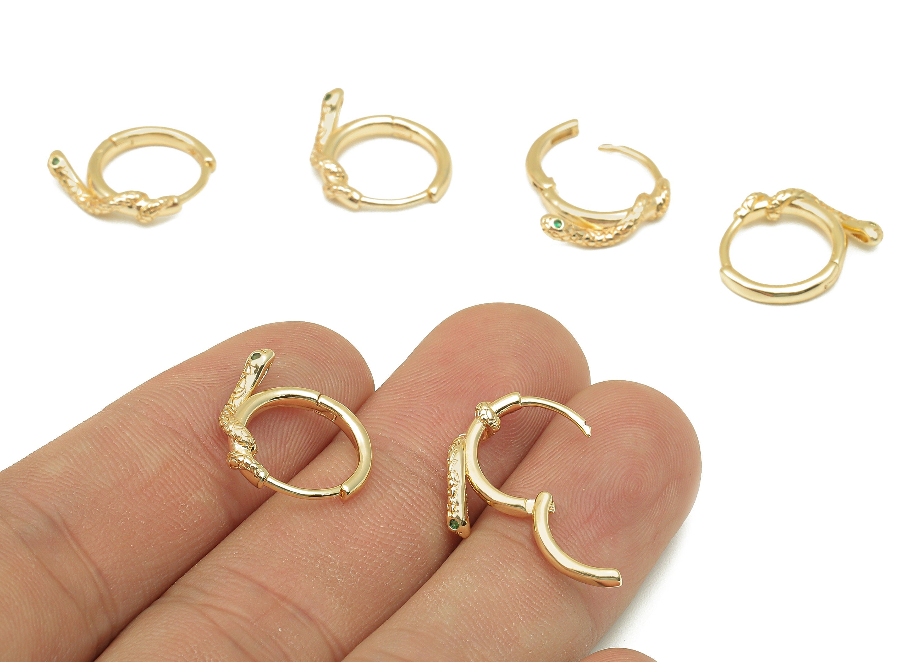 Brass Round Snake Earring Clasp - Textured Snake Clasp With Zircon - Circle Hoop Clasps - 18K Real Gold Plating - 17.5x15.1x3.2mm - RGP5796 - DOMEDBAZAAR