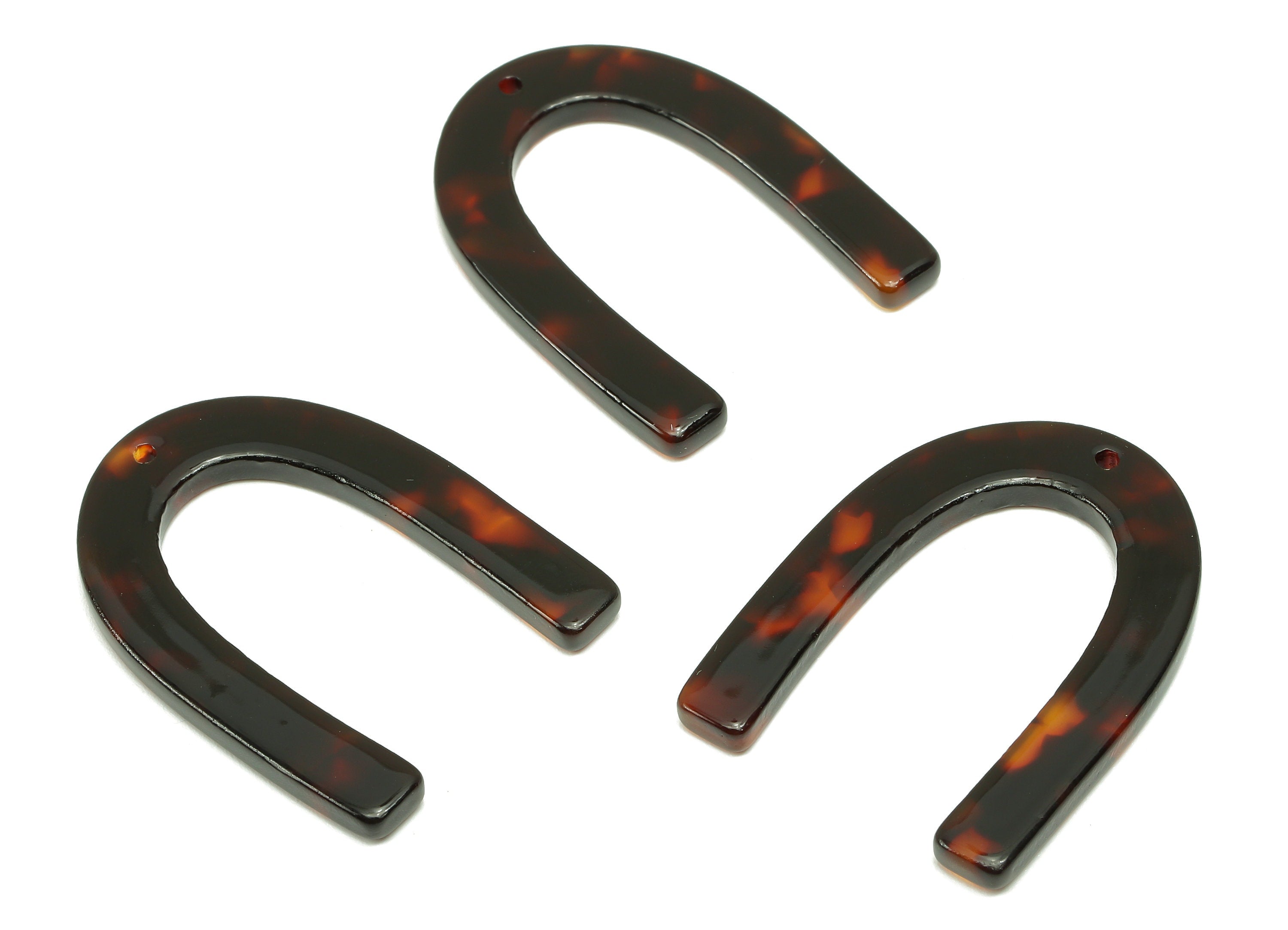 Acetate U Earrings Charms - Tortoise Shell U Earring - Acetate Pendant - Earring Findings - Color Code: A886 - 34.7x25.6x2.8mm - AC1114-A886 - DOMEDBAZAAR