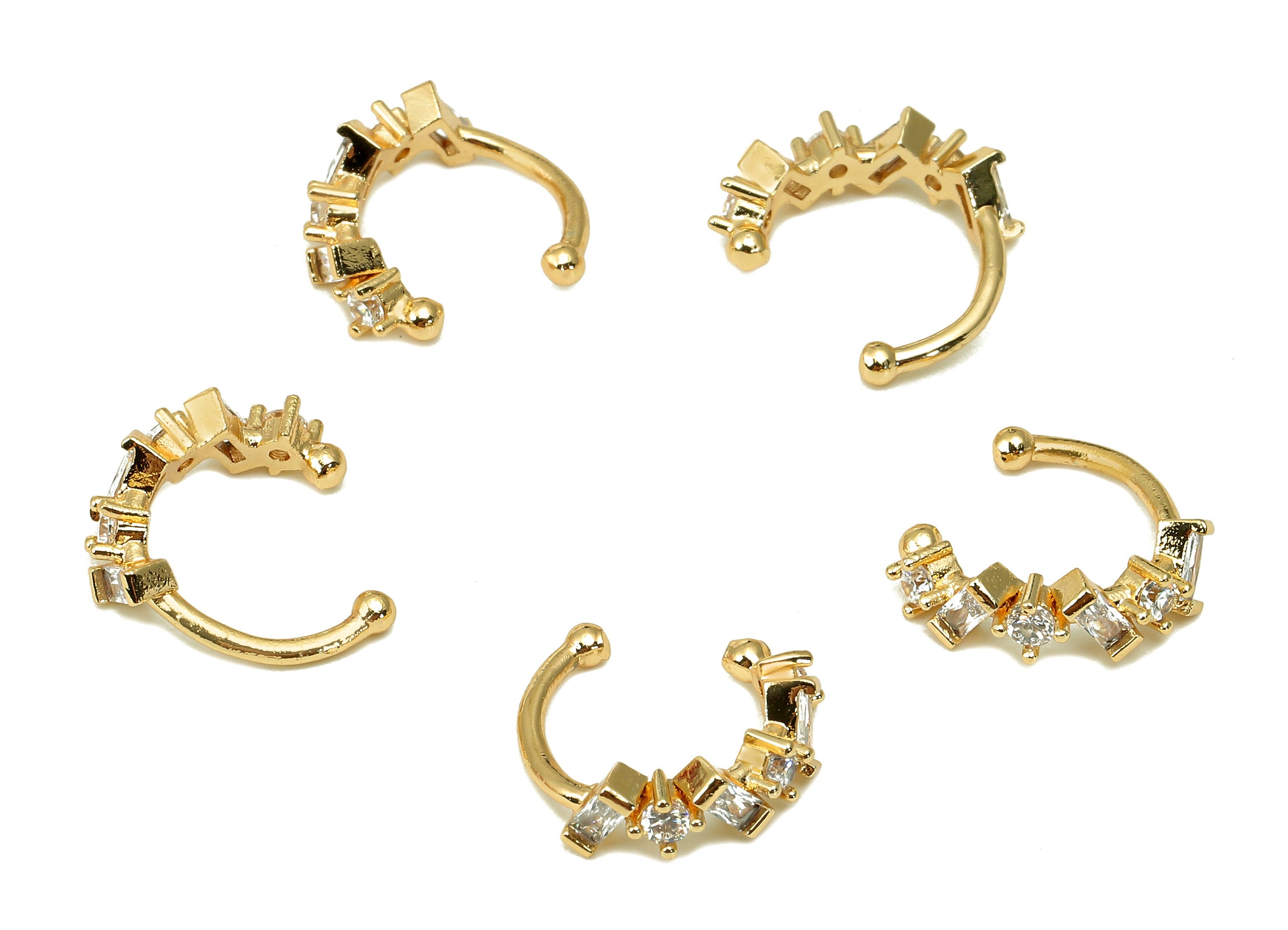 Brass Open Round C Ring - Earring Cuff With Zircon - Huggie Hoop Ear Clip - 18K Real Gold Plating Cuff Ear - 12.8x3.9x0.9mm - RGP5509 - DOMEDBAZAAR