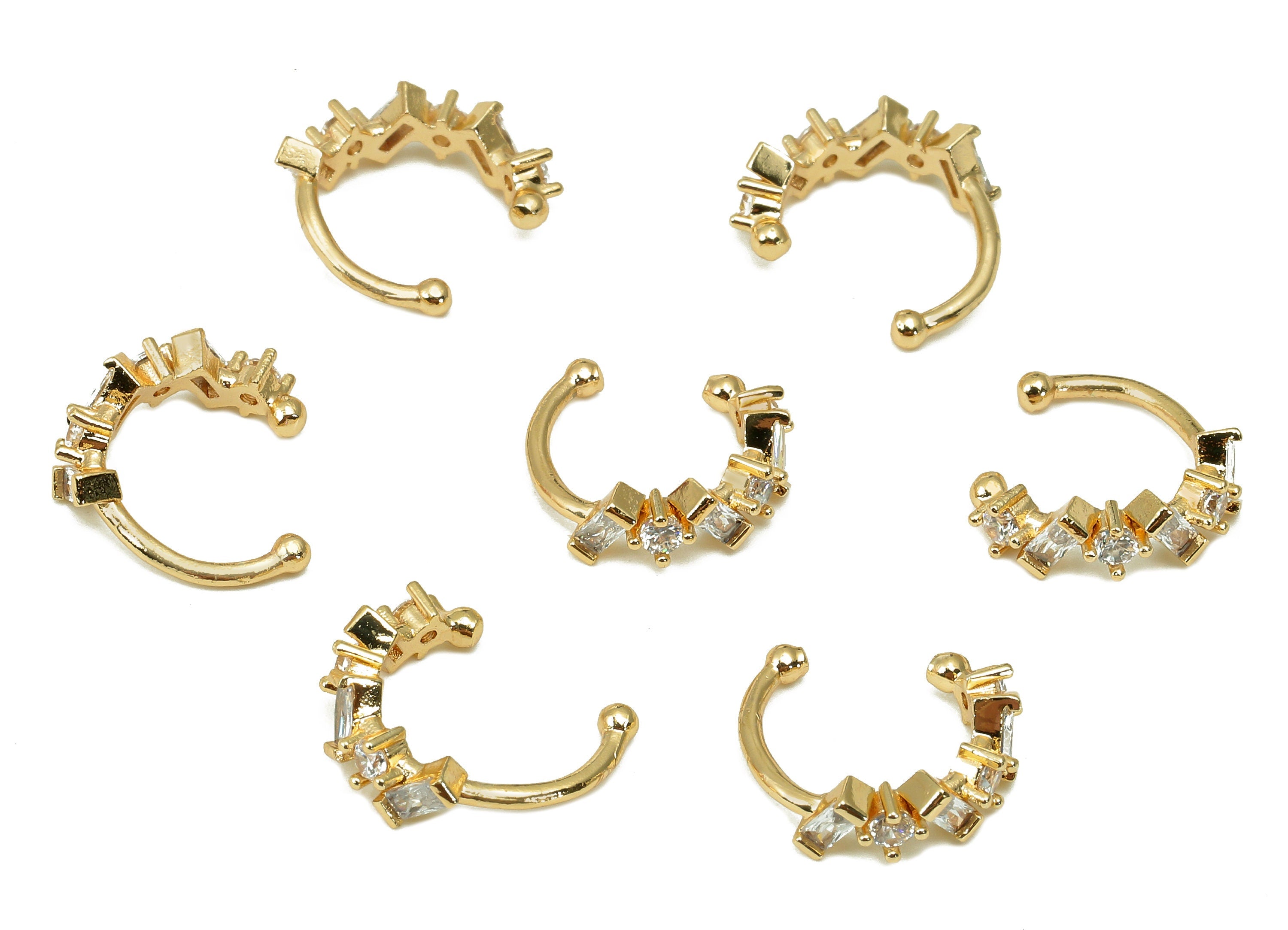 Brass Open Round C Ring - Earring Cuff With Zircon - Huggie Hoop Ear Clip - 18K Real Gold Plating Cuff Ear - 12.8x3.9x0.9mm - RGP5509 - DOMEDBAZAAR