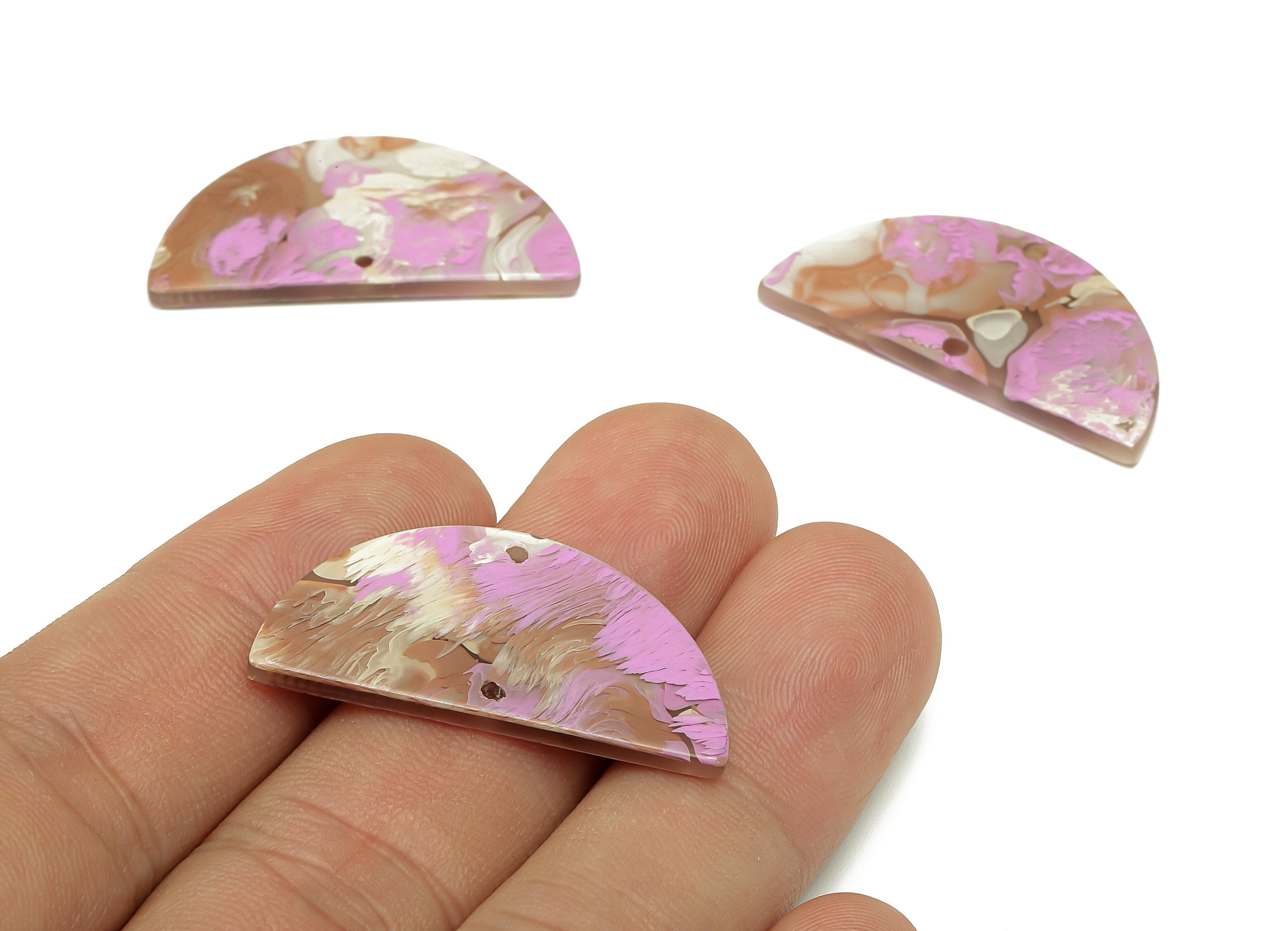Acetate Semicircle Earrings Connectors - Half Moon Charms With 2 Holes - Earring Findings - Color Code: A582 - 33.6x16.6x2.6mm - AC1218-A582 - DOMEDBAZAAR