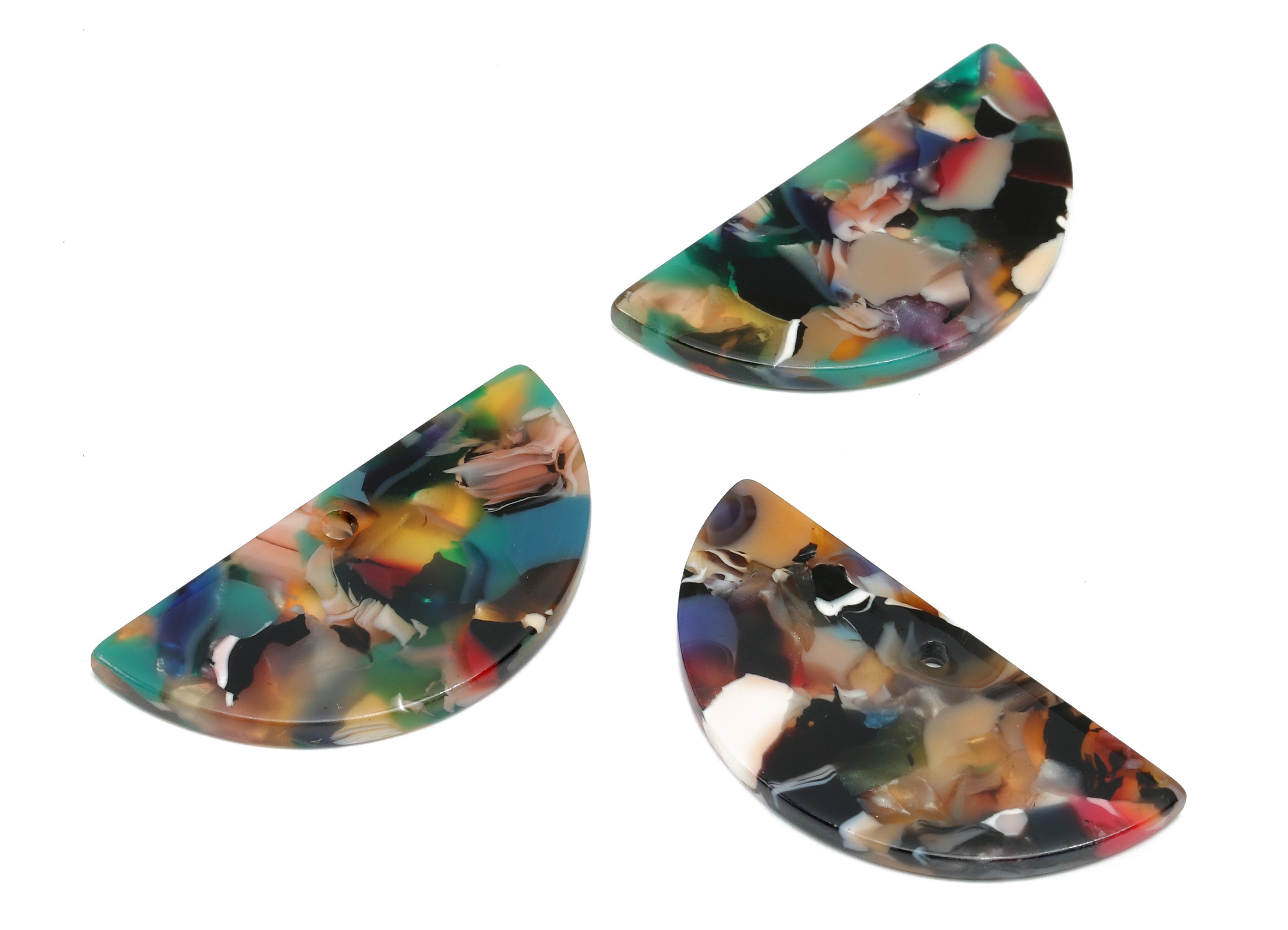 Acetate Semicircle Earrings Connectors - Half Moon Charms With 2 Holes - Earring Findings - Color Code: A888 - 36.6x18x2.5mm - AC2593-A888 - DOMEDBAZAAR