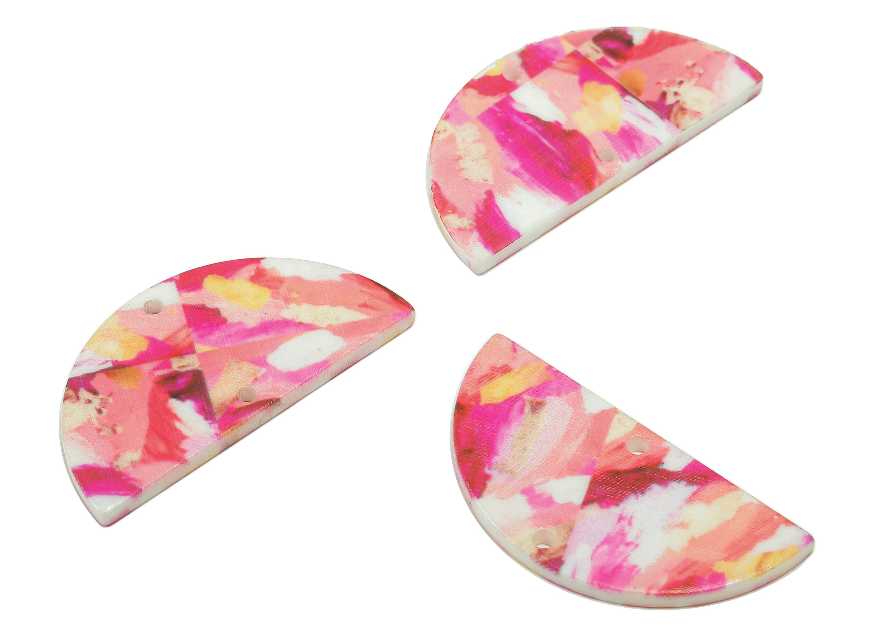 Acetate Semicircle Earrings Connectors - Half Moon Charms With 2 Holes - Earring Findings - Color Code: B13 - 33.5x16.7x2.2mm - AC1218-B13 - DOMEDBAZAAR