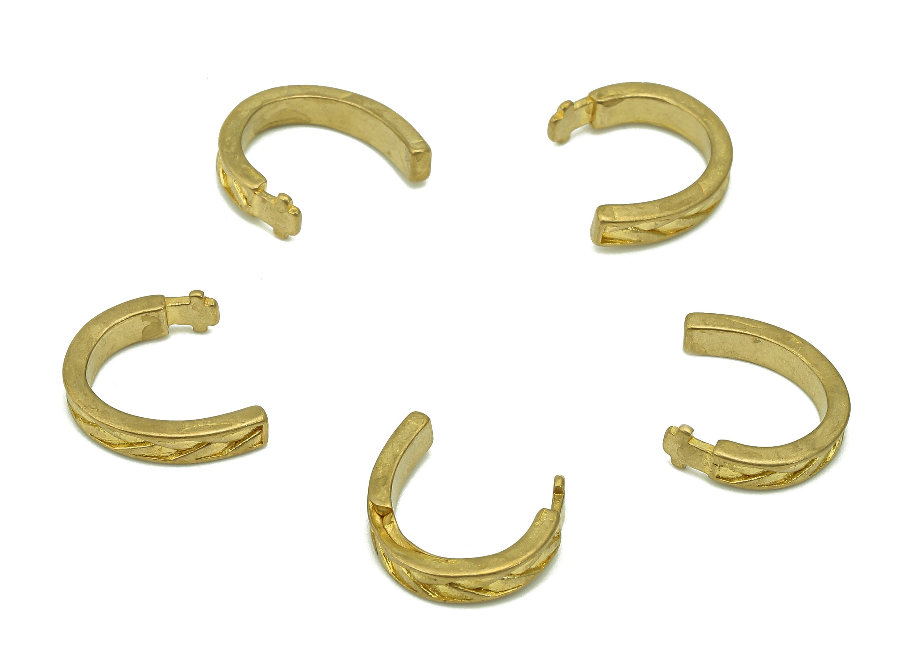 Brass Mini Open Round C Ring - Raw Brass Huggie Hoop Earring Clip - Textured Thick Earring - Semicircle Ear Cuff - 12.3x11.28x1.5mm - PP8138 - DOMEDBAZAAR