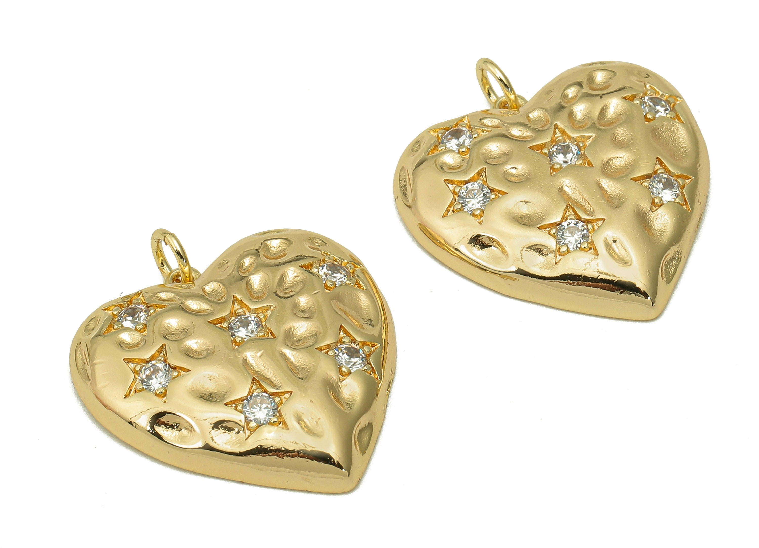 Brass Heart Star Zircon Pendant - Zircon Heart Earring Charm - Earring With Loop - 18K Real Gold Plating Charm - 25.9x24.2x2.6mm - RGP5514 - DOMEDBAZAAR