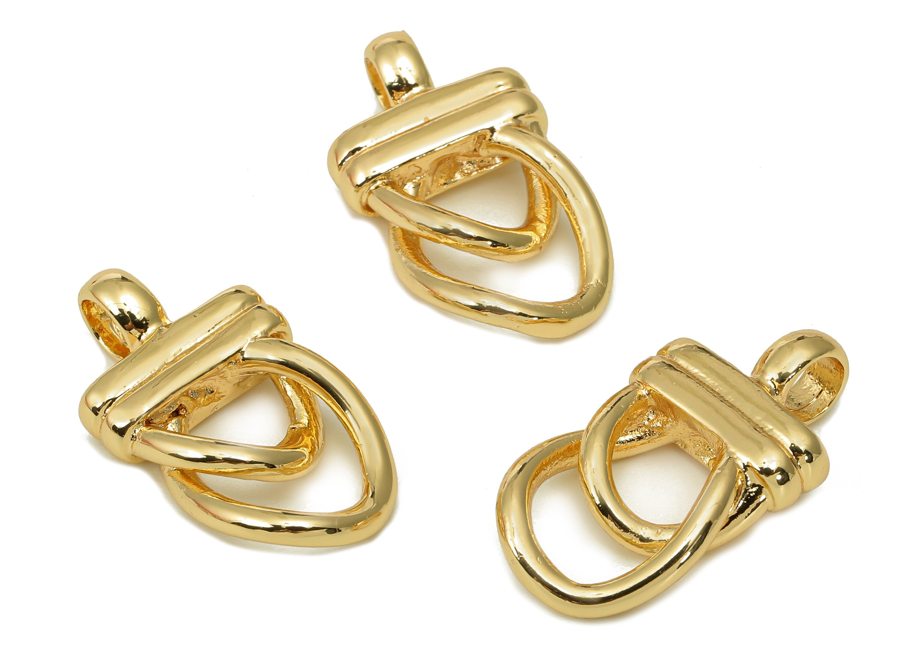 Brass Kont Pendant - Earring Connector - Earring With Loop - 18K Real Gold Plating Charm - 25.7x13.9x4.8mm - RGP5516 - DOMEDBAZAAR