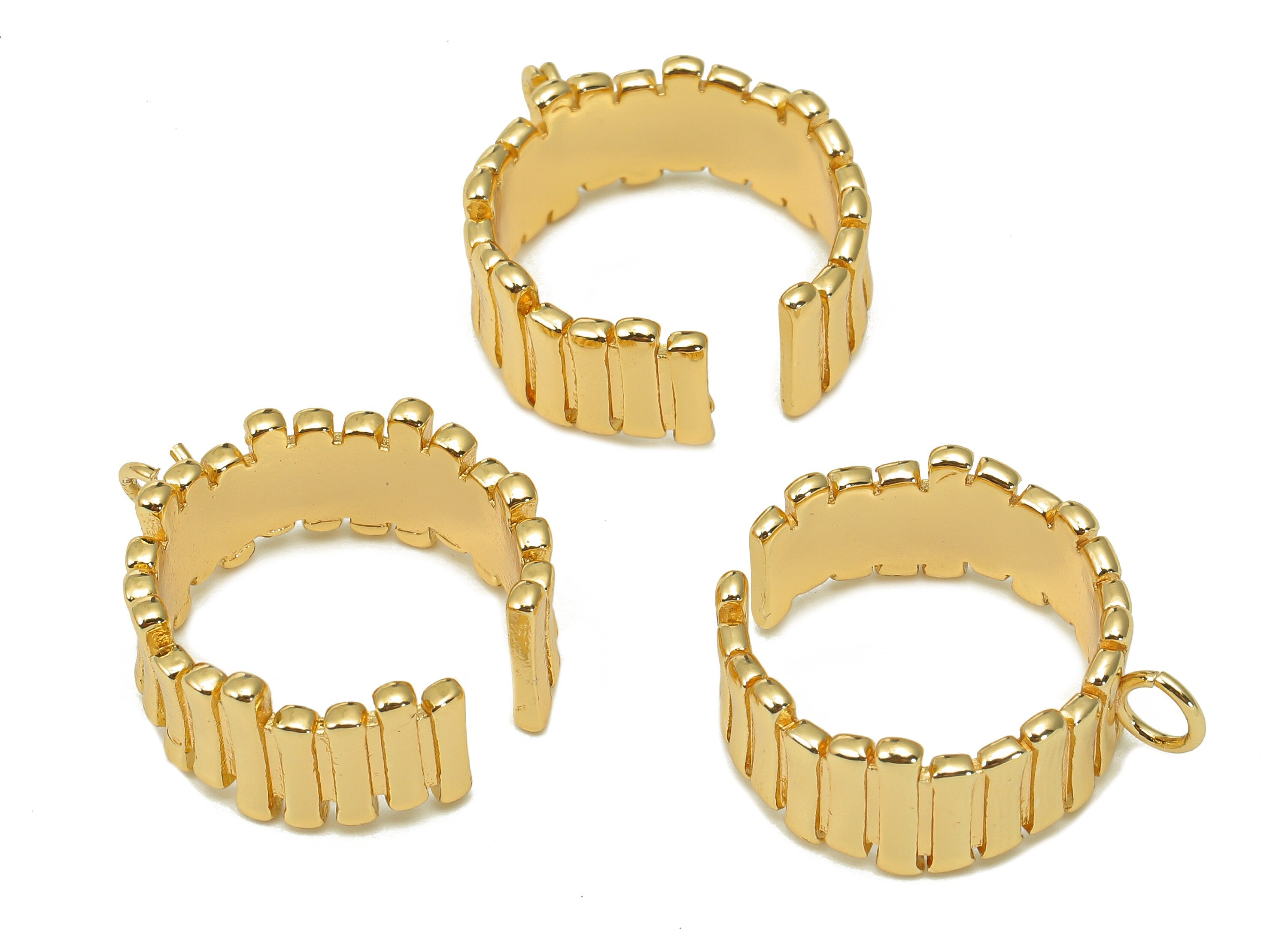 Brass Wide Open Fence Ring - Simple Geometric Hoop Ring - Irregular Stripe Pendant With Loop - 18K Real Gold Plating-24.2x20.7x1.8mm-RGP5517 - DOMEDBAZAAR