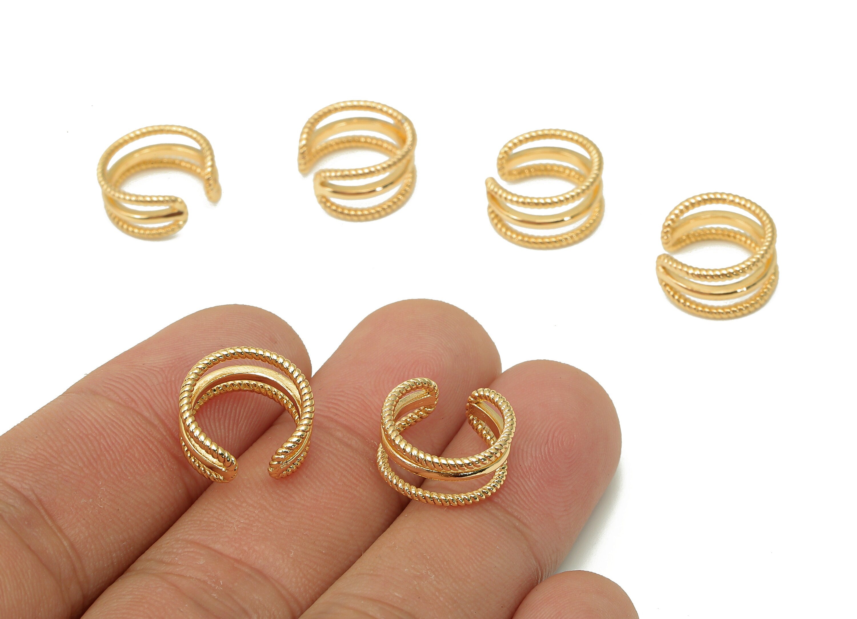 Brass Open Round C Ring - Twisted Hoop Ear Clip - Hoop Earring Cuff - 18K Real Gold Plating Cuff Ear - 13.7x7.4x1.3mm - RGP5518 - DOMEDBAZAAR
