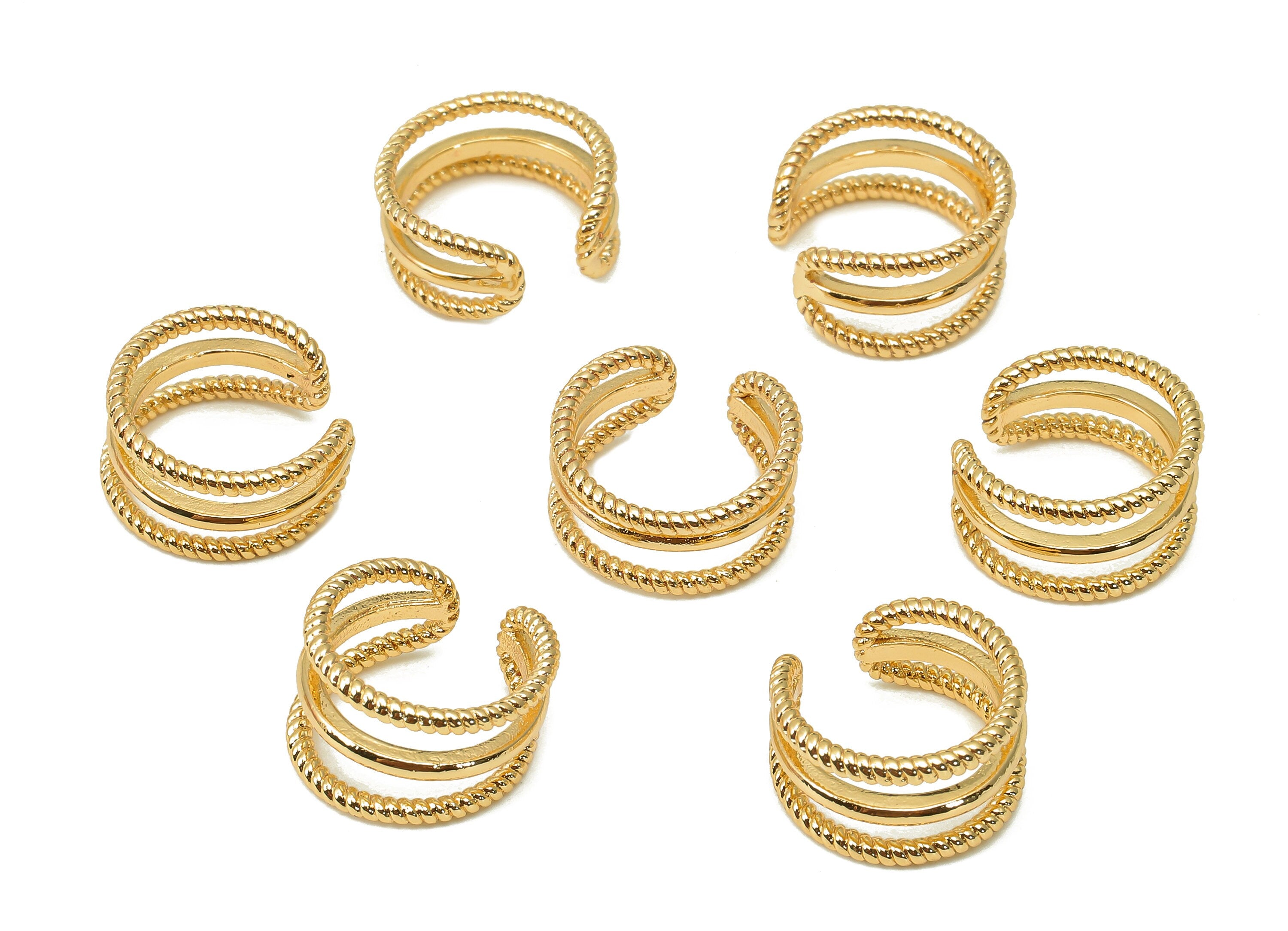 Brass Open Round C Ring - Twisted Hoop Ear Clip - Hoop Earring Cuff - 18K Real Gold Plating Cuff Ear - 13.7x7.4x1.3mm - RGP5518 - DOMEDBAZAAR