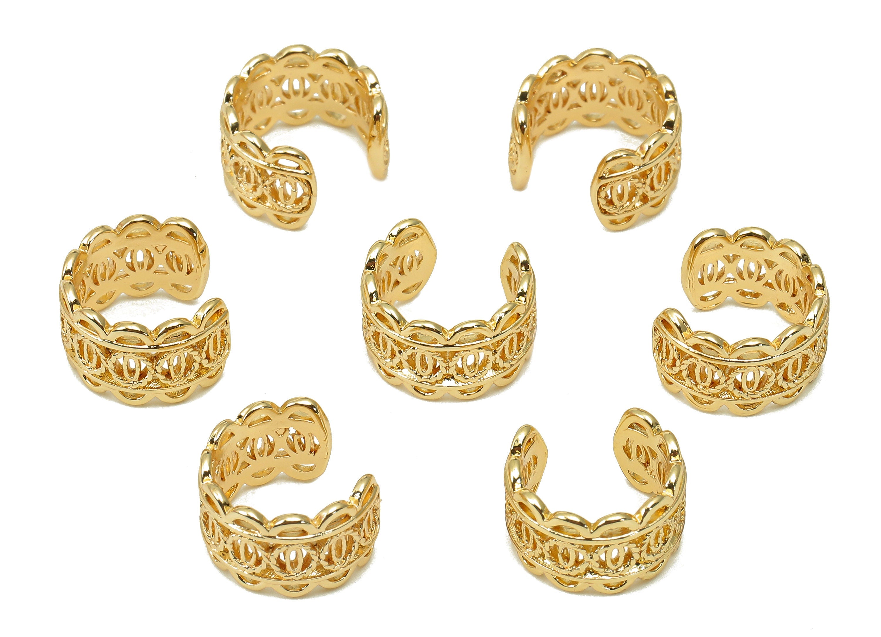 Brass Lacework Open Round C Ring - Coronet Hoop Ear Clip - Wide Hoop Earring Cuff - 18K Real Gold Plating Cuff Ear - 11.5x6.8x1.1mm -RGP5520 - DOMEDBAZAAR