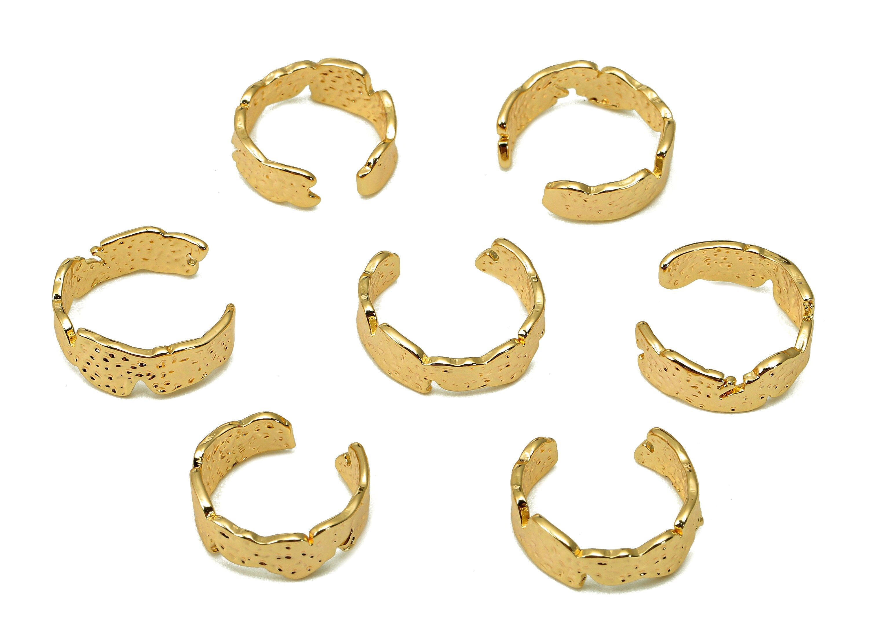 Brass Hammered Open Round C Ring - Dots Hoop Ear Clip - Spot Hoop Earring Cuff - 18K Real Gold Plating Cuff Ear - 11.7x4x0.7mm - RGP5521 - DOMEDBAZAAR