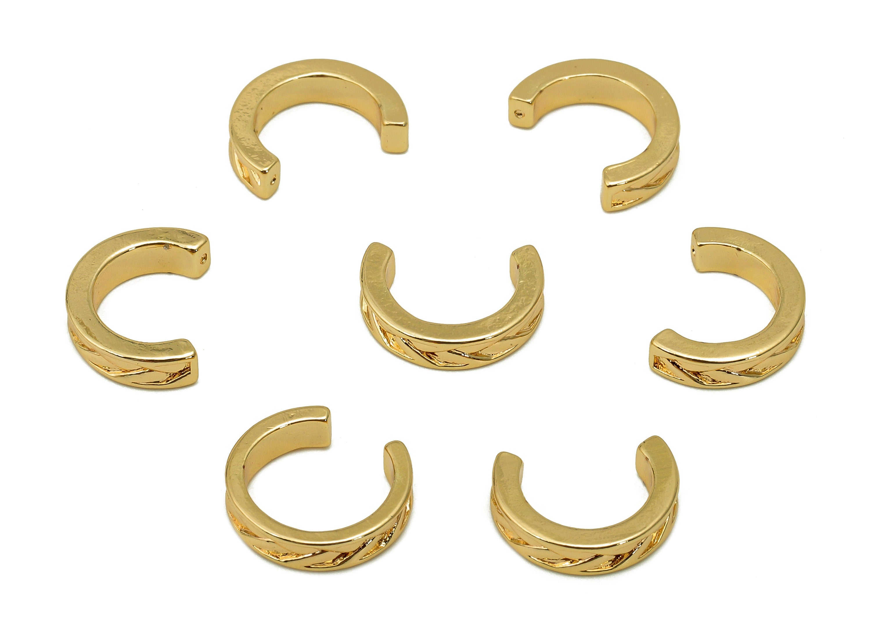 Brass Thick Open Round C Ring - Textured Hoop For Stud Earring- Hoop For Earring Stud - 18K Real Gold Plating - 11.6x2.7x1.6mm - RGP5522 - DOMEDBAZAAR