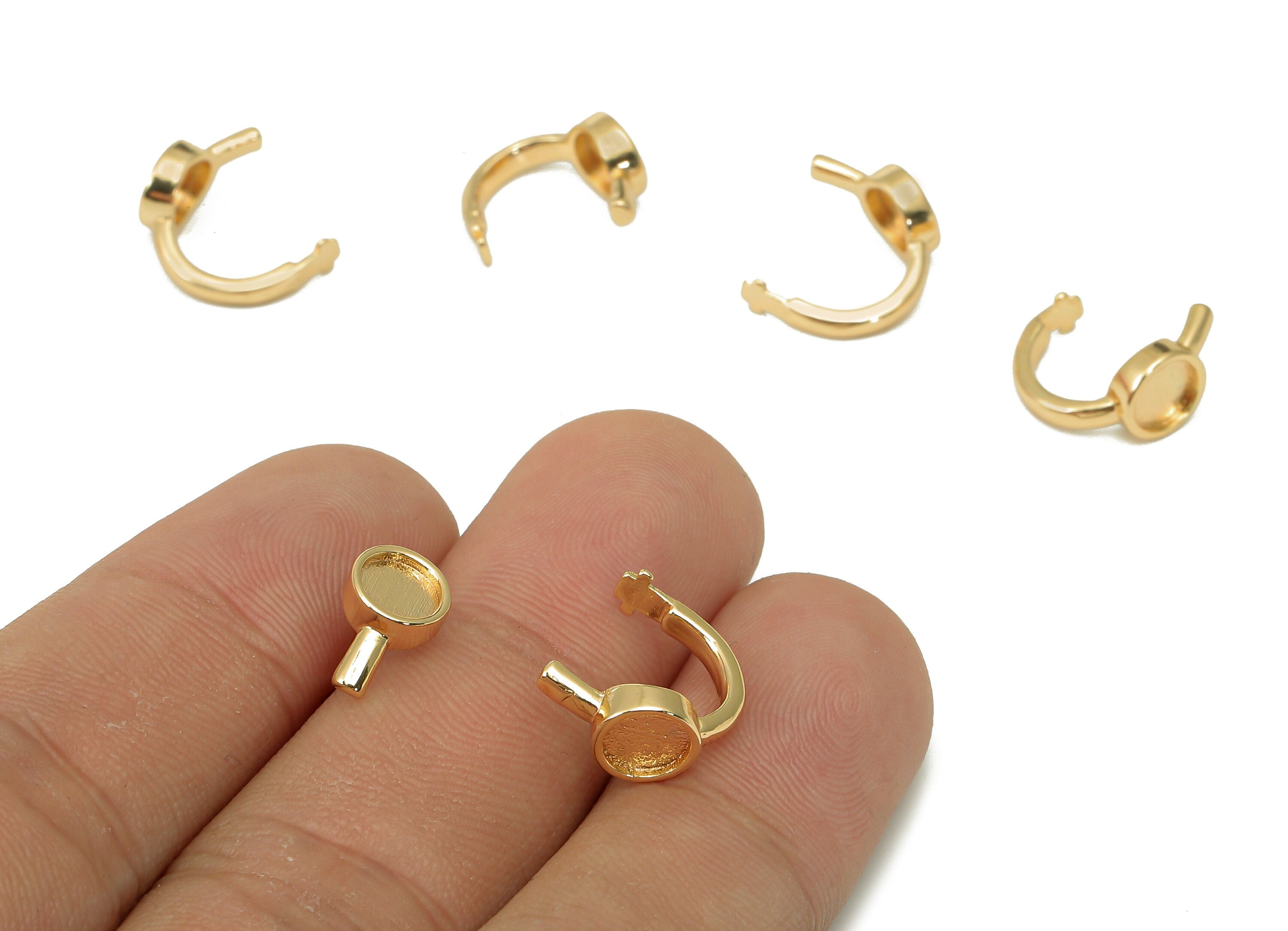 Brass Cabachon Open Round C Ring - Round Hoop Ear Clip - Circle Hoop Earring Cuff - 18K Real Gold Plating Cuff Ear - 13.8x6.7x2.7mm -RGP5523 - DOMEDBAZAAR