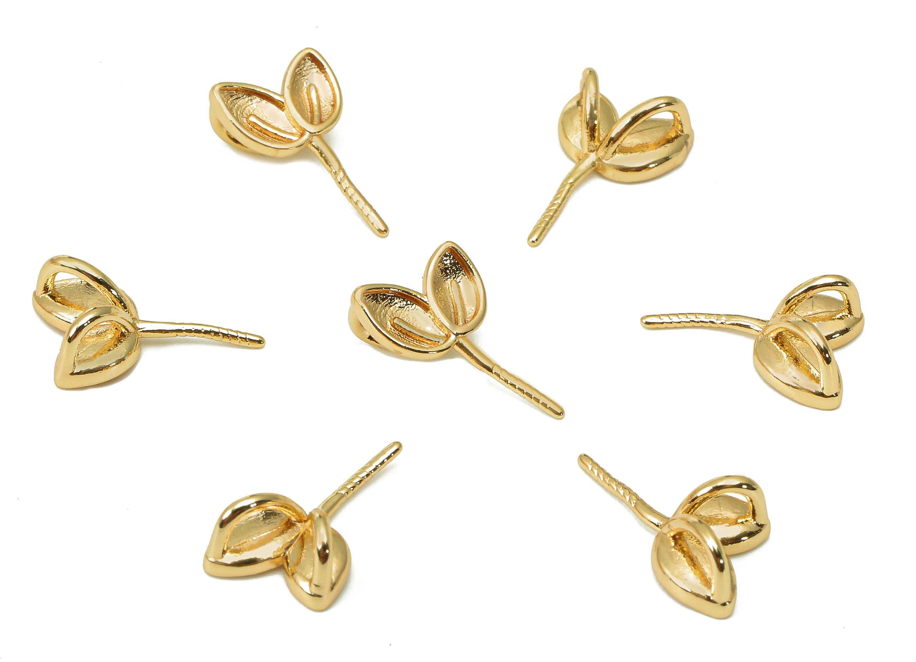 Brass Small Ears Earring Connector - Gold Mini Flower Earring With Loops - 18K Real Gold Plating - Earring Findings - 12x7.3x3.6mm - RGP5525 - DOMEDBAZAAR