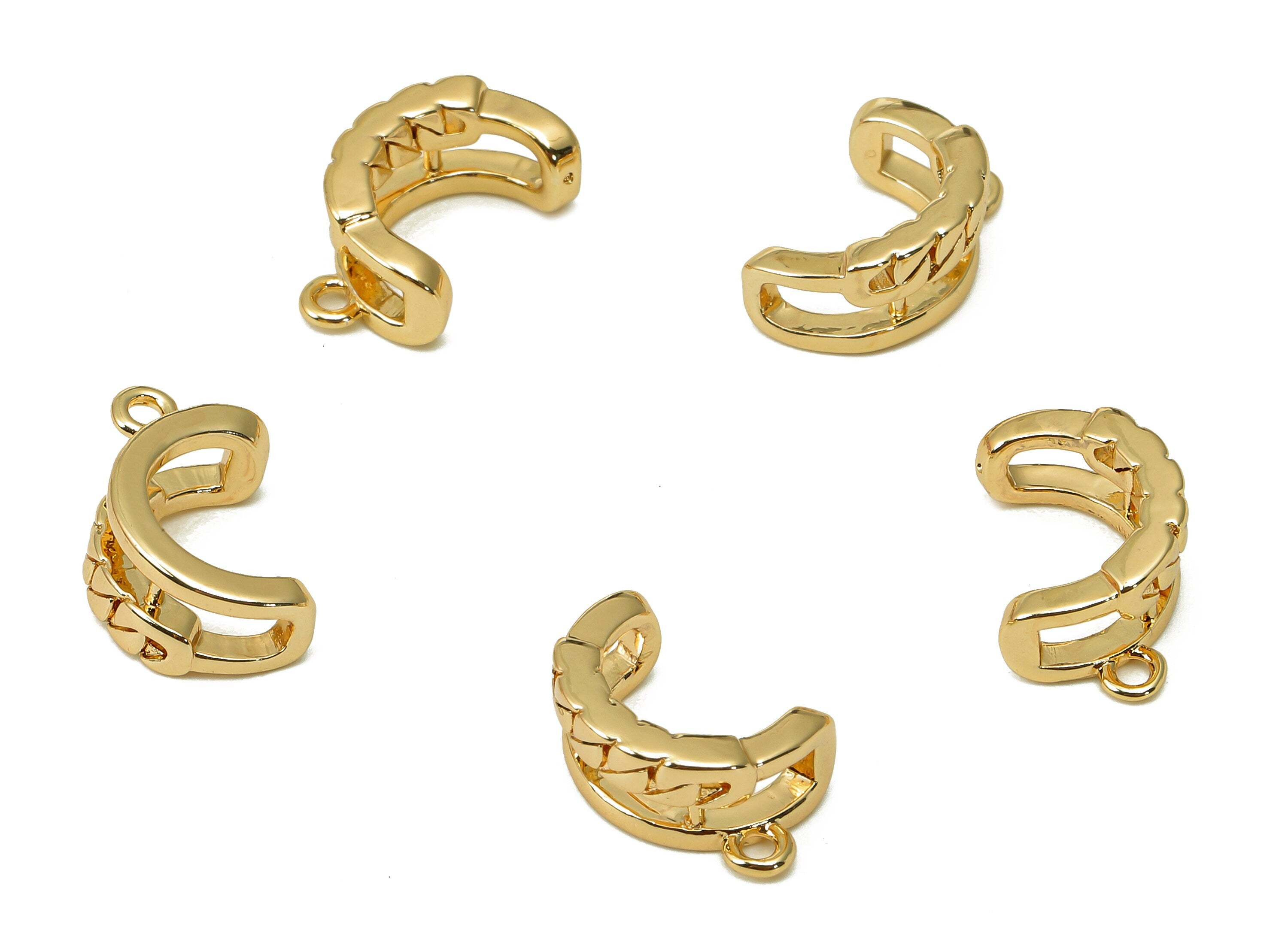 Brass Thick Open Round C Ring - Textured Crescent Pendant With Loop - Curved Earring Charm - 18K Real Gold Plating - 12.5x8.1x1.6mm -RGP5526 - DOMEDBAZAAR