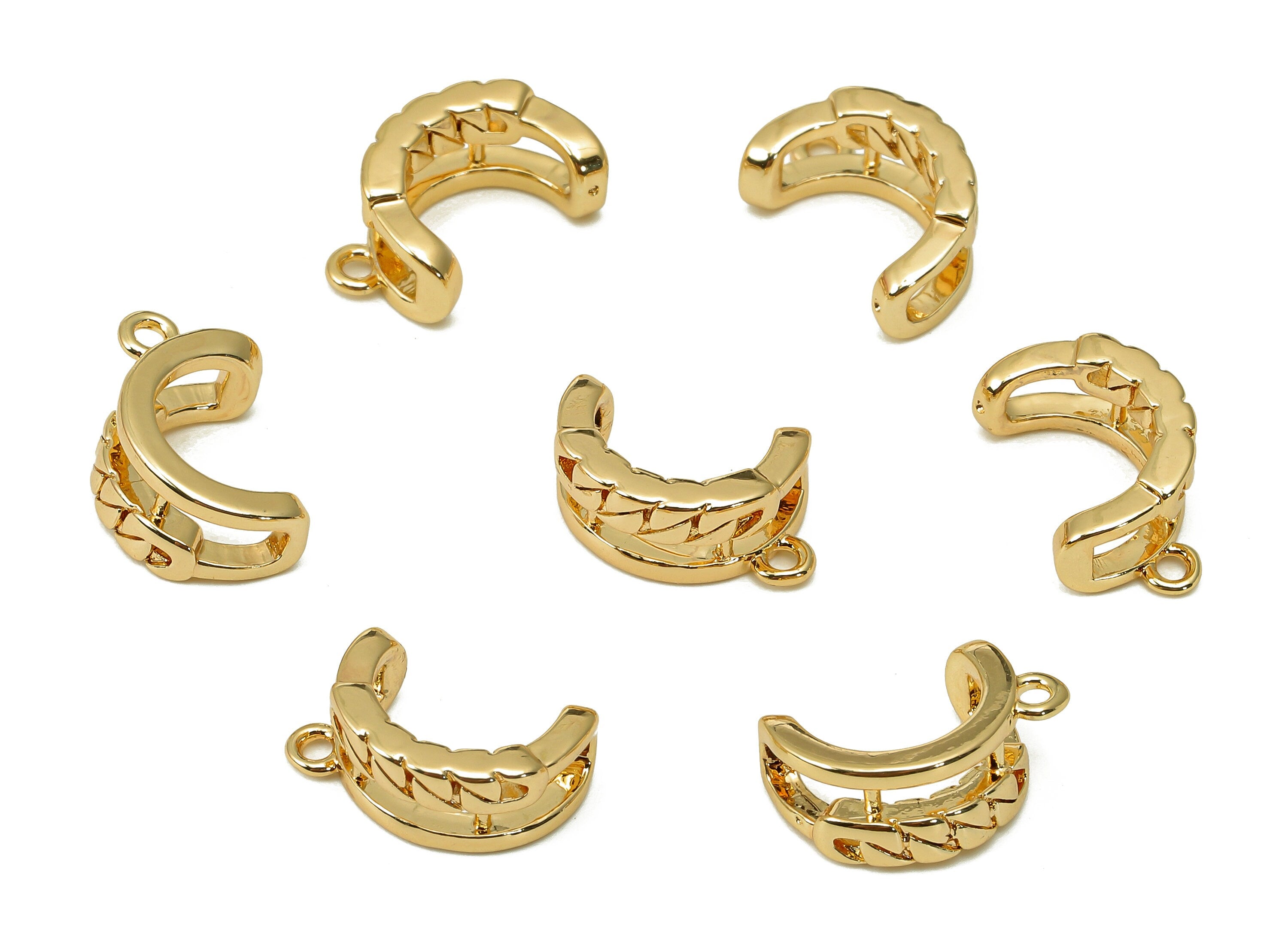 Brass Thick Open Round C Ring - Textured Crescent Pendant With Loop - Curved Earring Charm - 18K Real Gold Plating - 12.5x8.1x1.6mm -RGP5526 - DOMEDBAZAAR