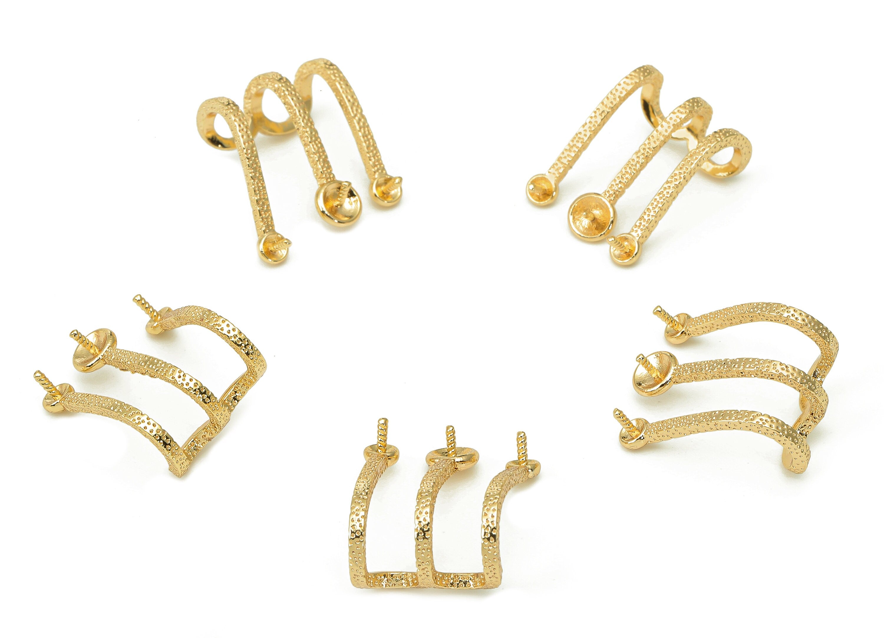 Brass Open Hoop Earrings Cuff - Huggie J Earring Cuff - Wide Cuff Ear For Pearl - 18K Real Gold Plating Cuff Ear - 17.9x15.2x1.7mm - RGP5528 - DOMEDBAZAAR