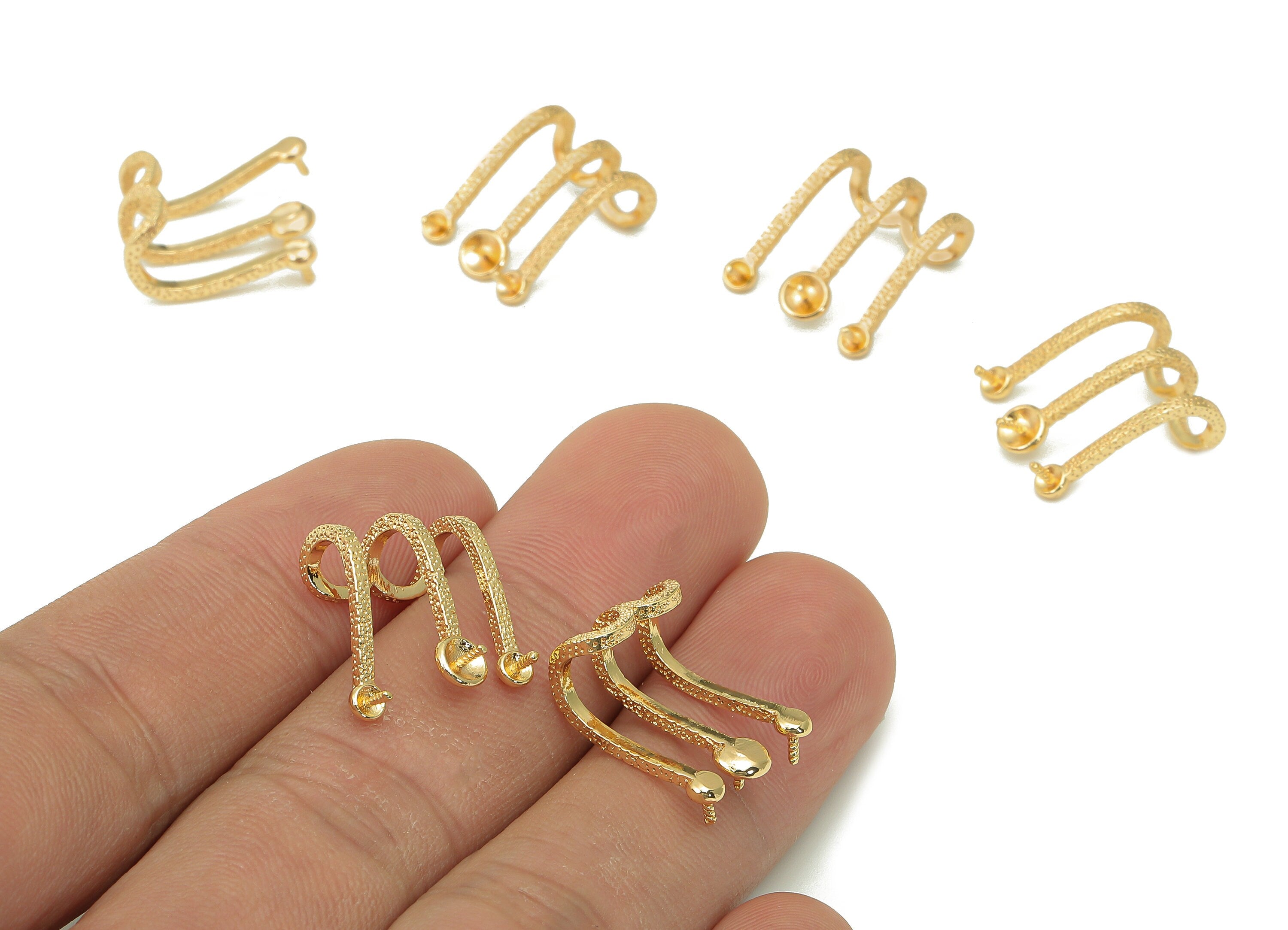 Brass Open Hoop Earrings Cuff - Huggie J Earring Cuff - Wide Cuff Ear For Pearl - 18K Real Gold Plating Cuff Ear - 17.9x15.2x1.7mm - RGP5528 - DOMEDBAZAAR