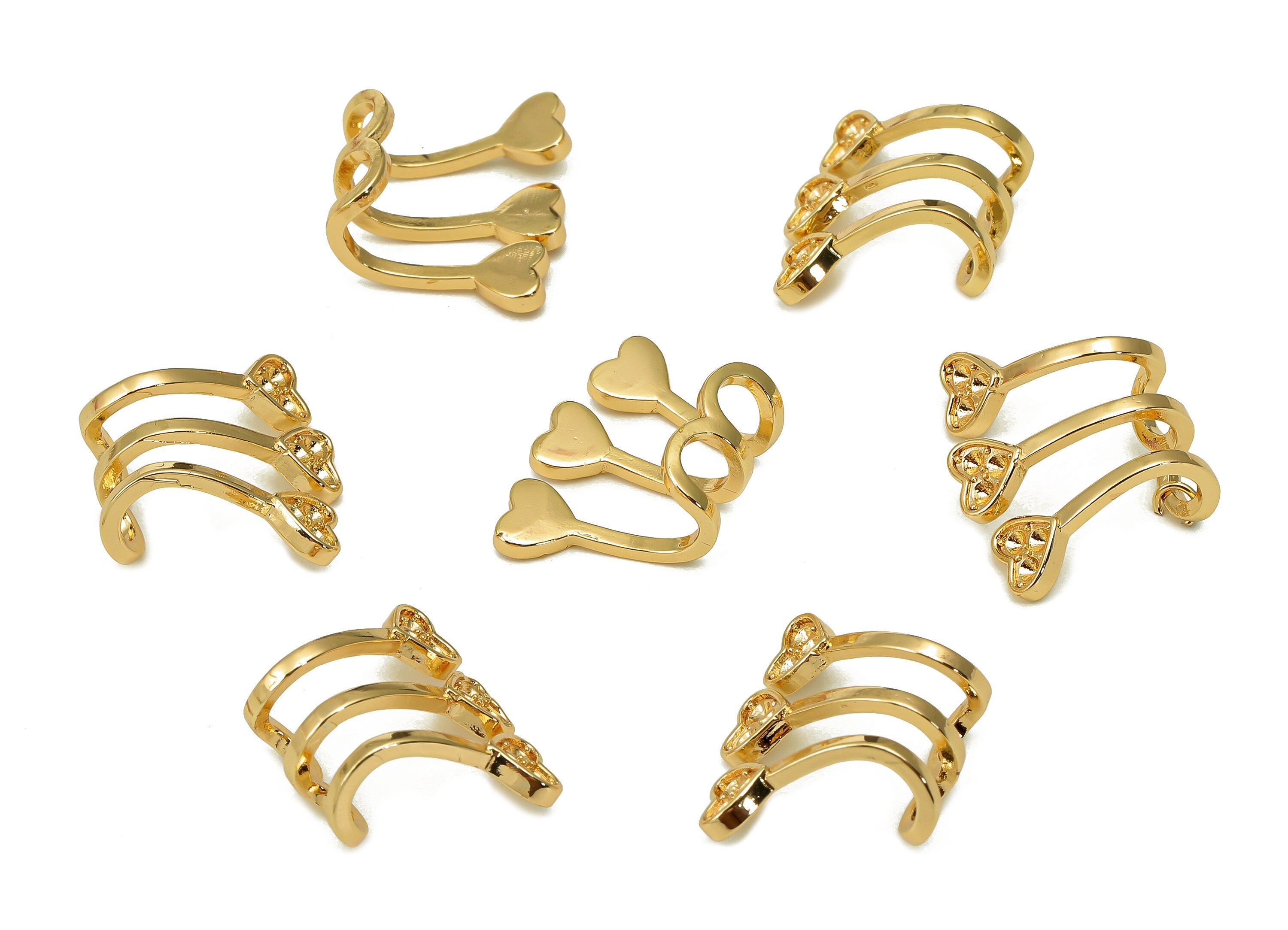 Brass Open Hoop Earrings Cuff - Heart J Earring Cuff - Wide Cuff Ear For Pearl - 18K Real Gold Plating Cuff Ear - 12.8x17.1x1.4mm - RGP5529 - DOMEDBAZAAR