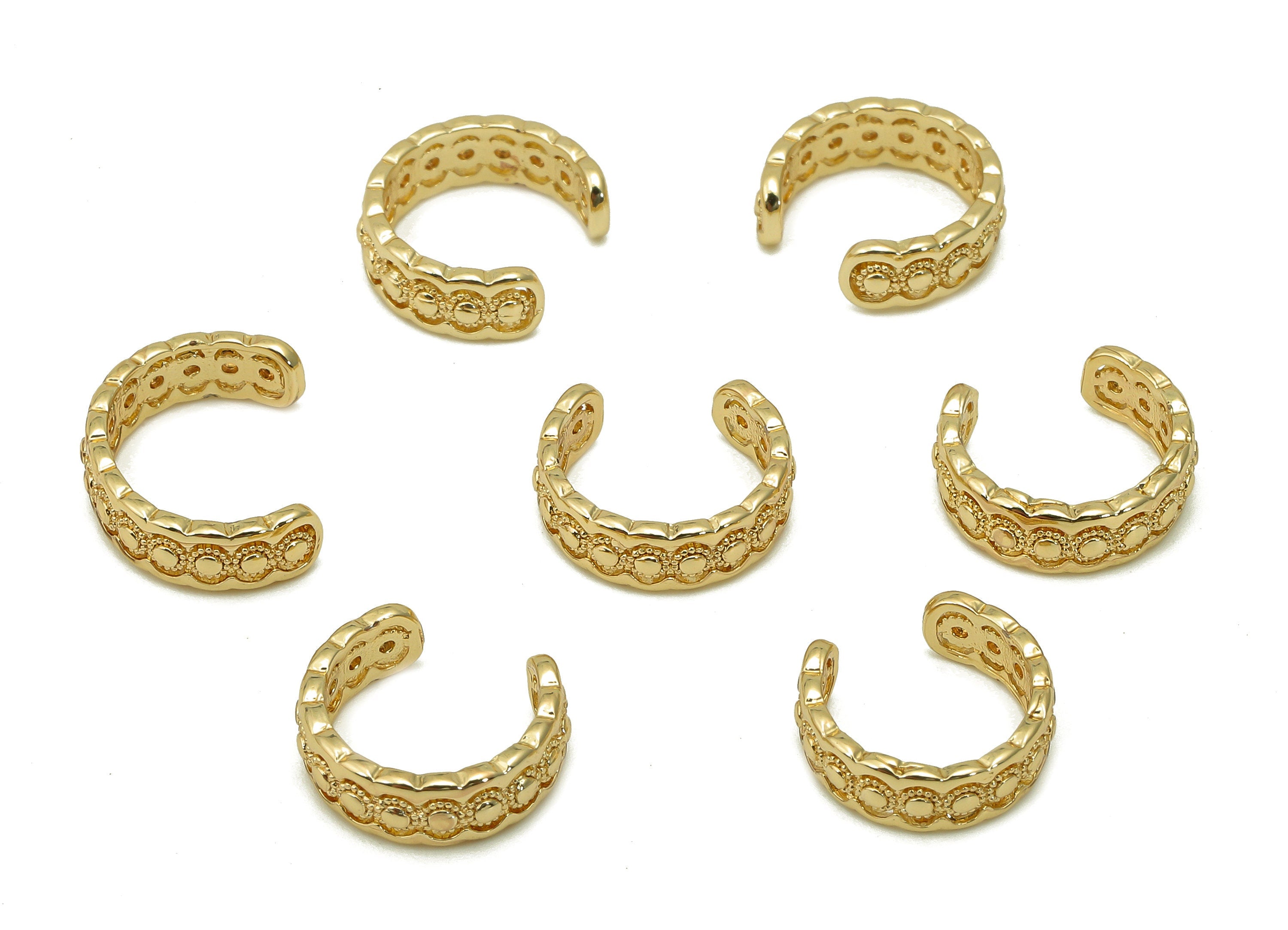Brass Sun Open Round C Ring - Pattern Hollow Hoop Earring Cuff - Circle Cuff Ear - 18K Real Gold Plated Brass - 13.07x10.07x1.28mm - RGP5460 - DOMEDBAZAAR