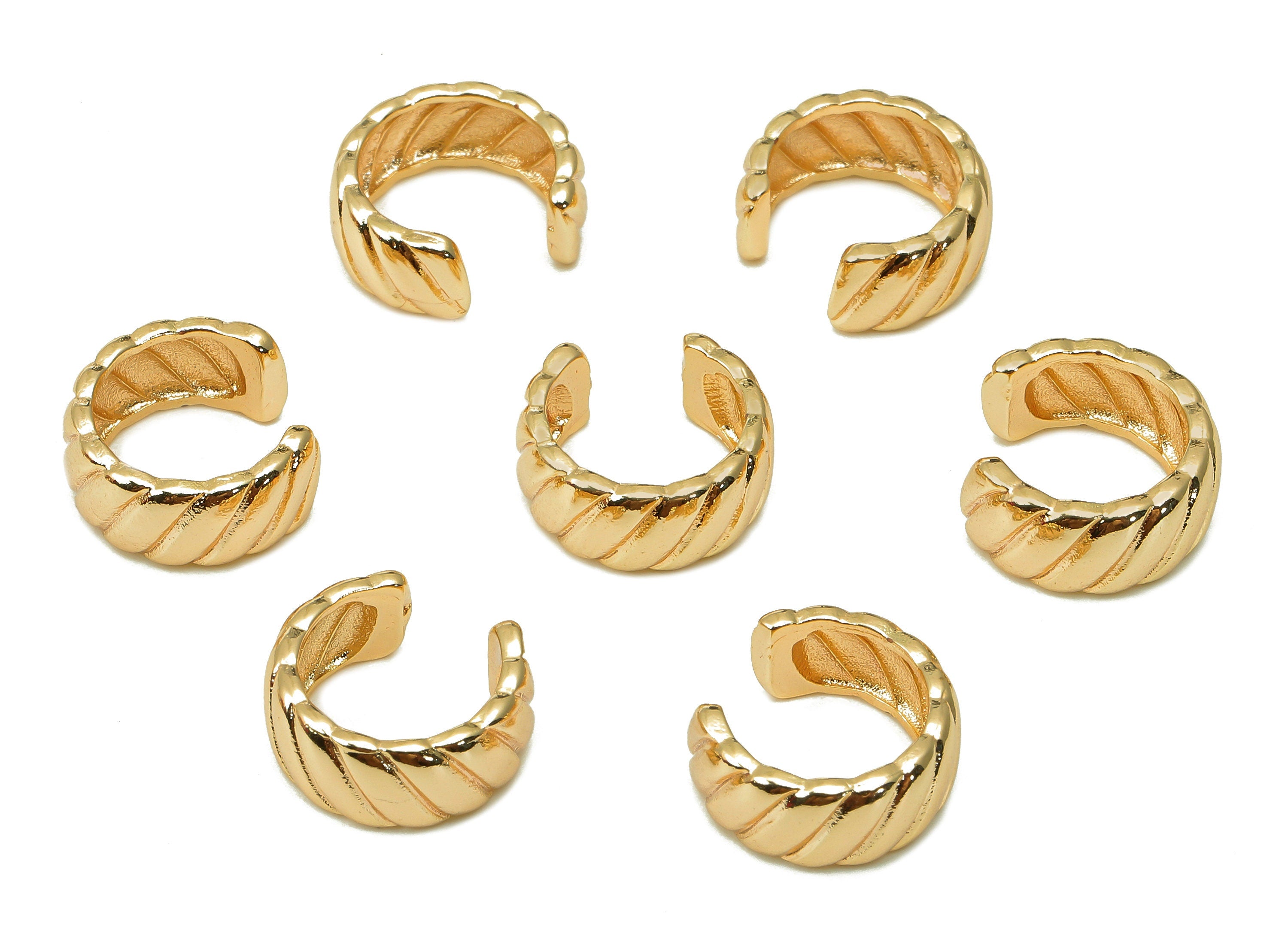 Brass Twisted Open Round C Ring - Huggie Hoop Earring Clip - Wide Textured Cuff Ear - 18K Real Gold Plating - 12.03x11.58x1.57mm - RGP5462 - DOMEDBAZAAR