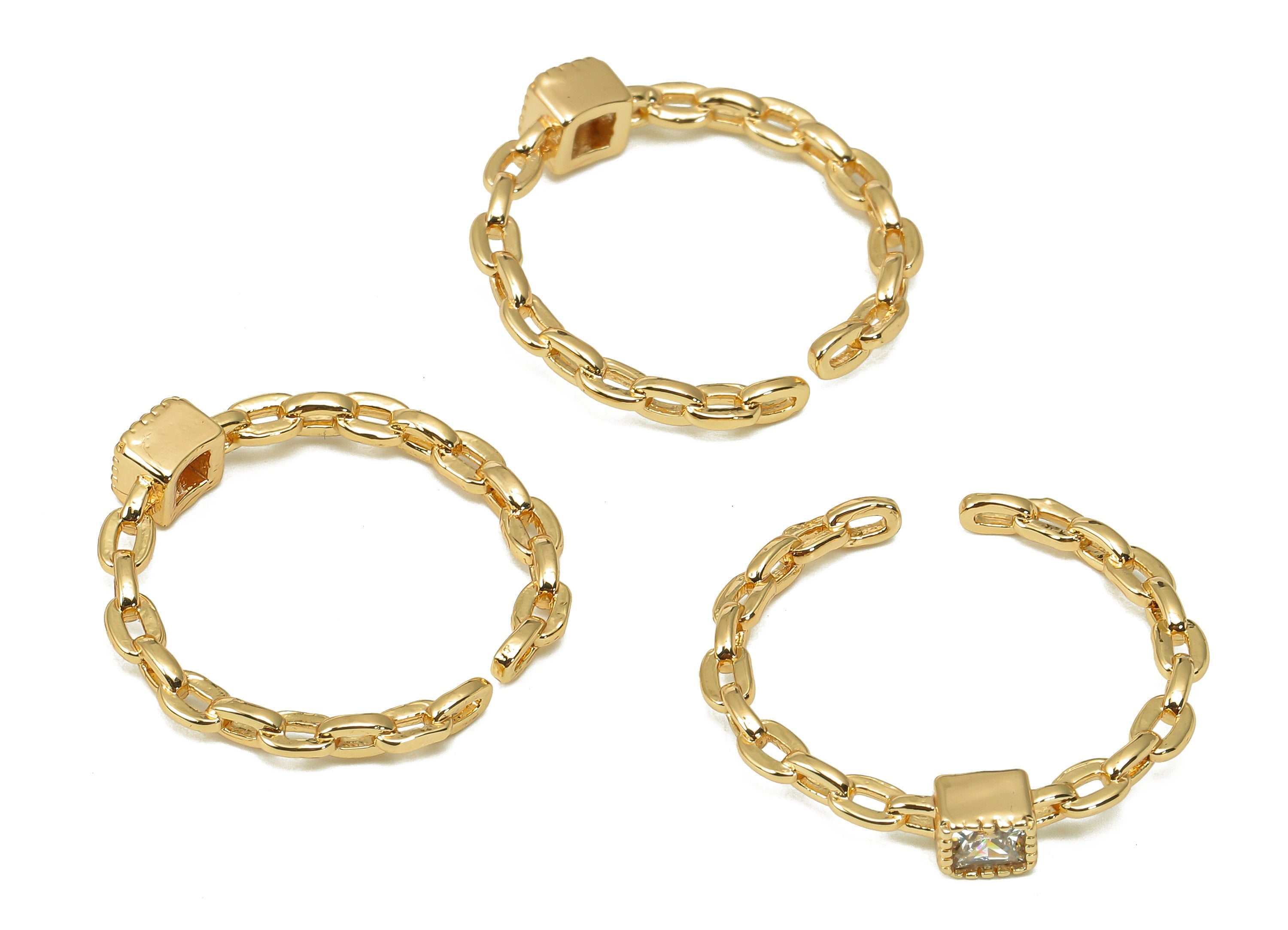 Brass Oval Cable Chain Ring - Chain Ring With Square Zircon - Hollow Hoop Curb Chain Ring - 18K Real Gold Plating - 21.9x21.1x2.2mm -RGP5499 - DOMEDBAZAAR